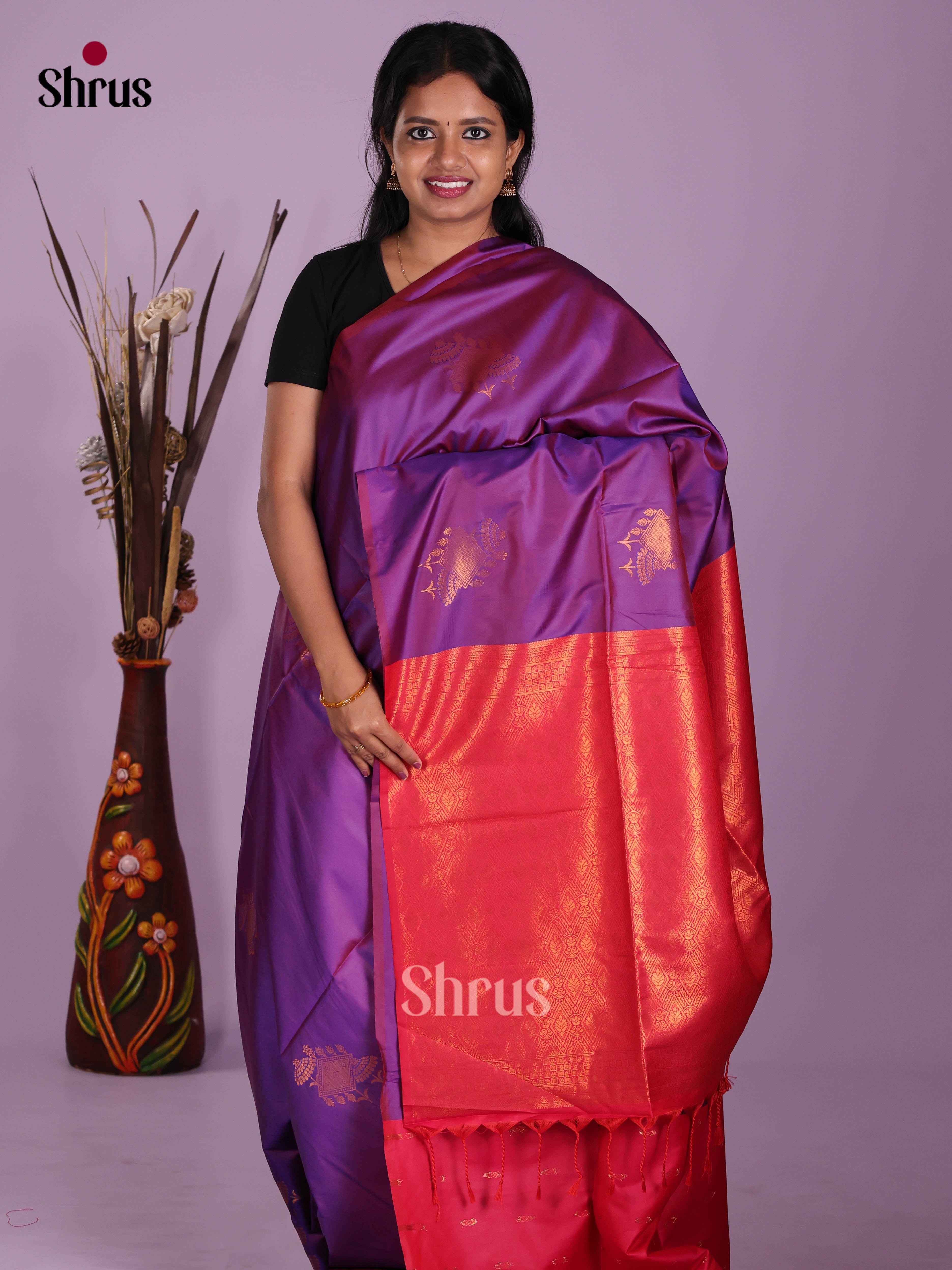 Violet & Pink - Semi Softsilk Saree