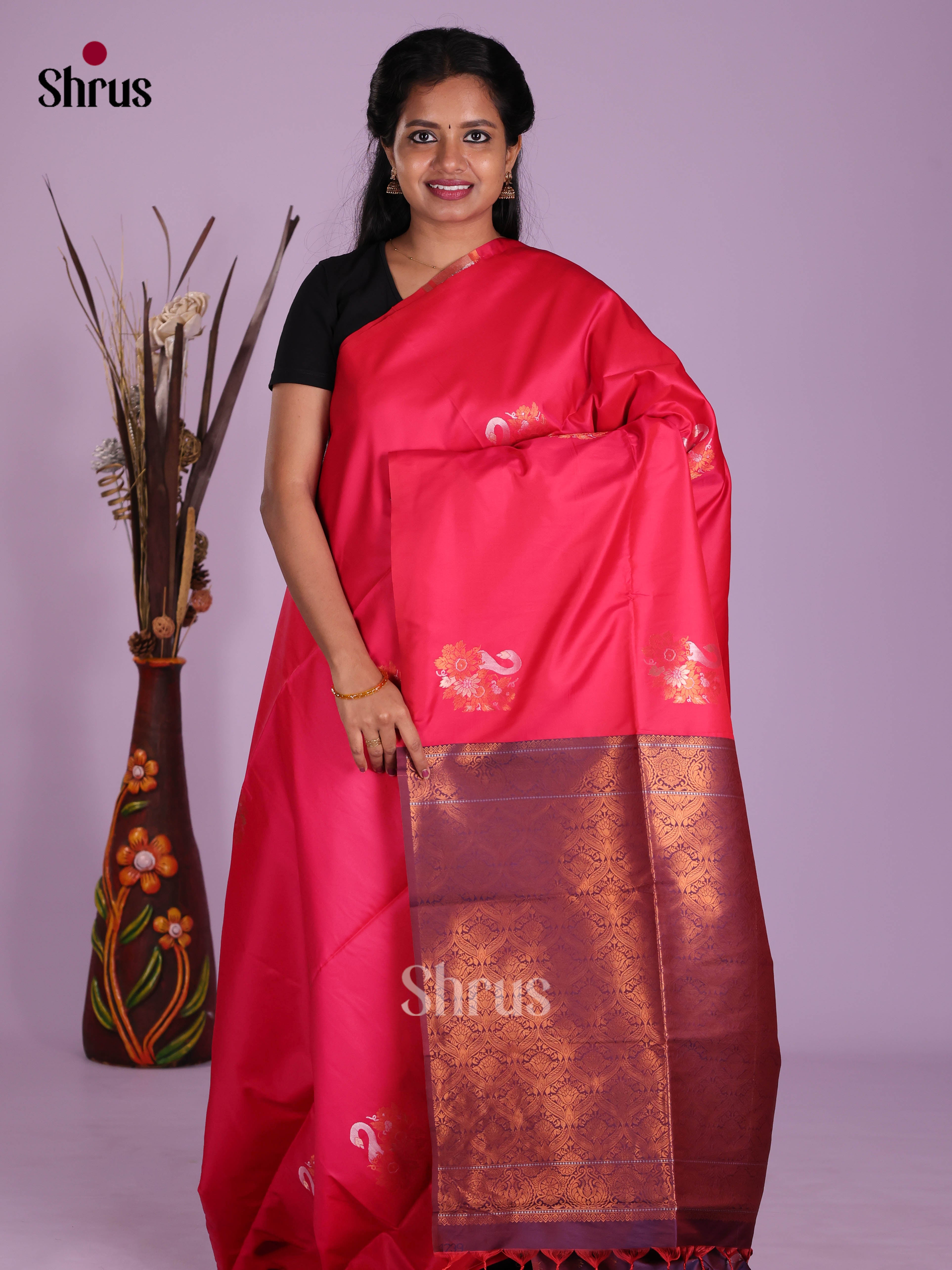 Pink & Violet - Semi Softsilk Saree