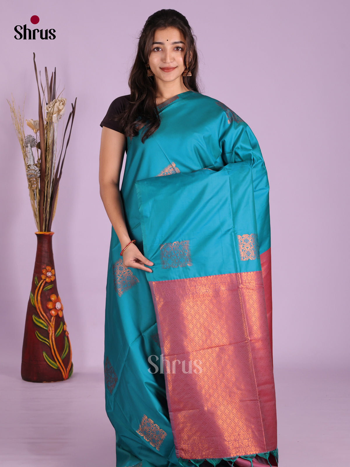 Blue & Maroon - Semi Softsilk Saree