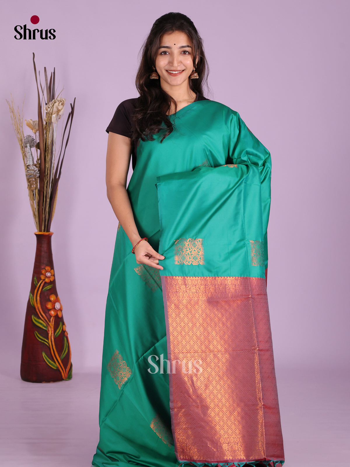 Green & Maroon - Semi Softsilk Saree