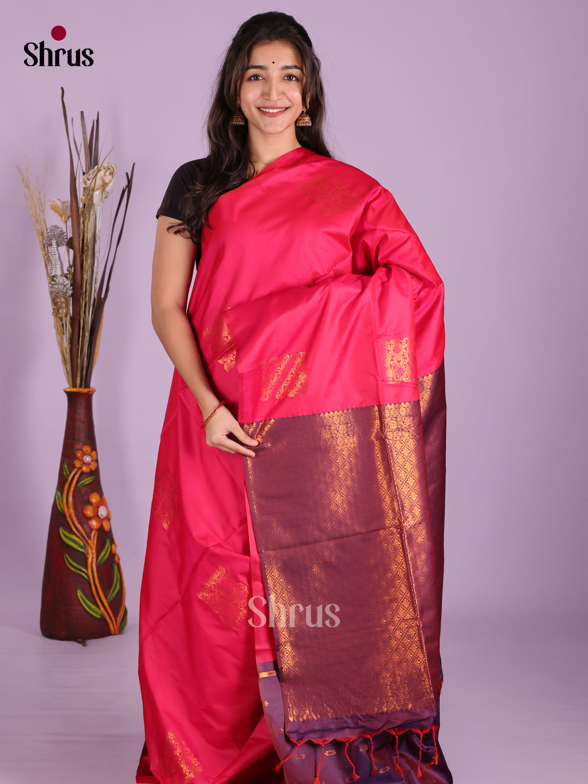 Pink & Blue - Semi Softsilk Saree