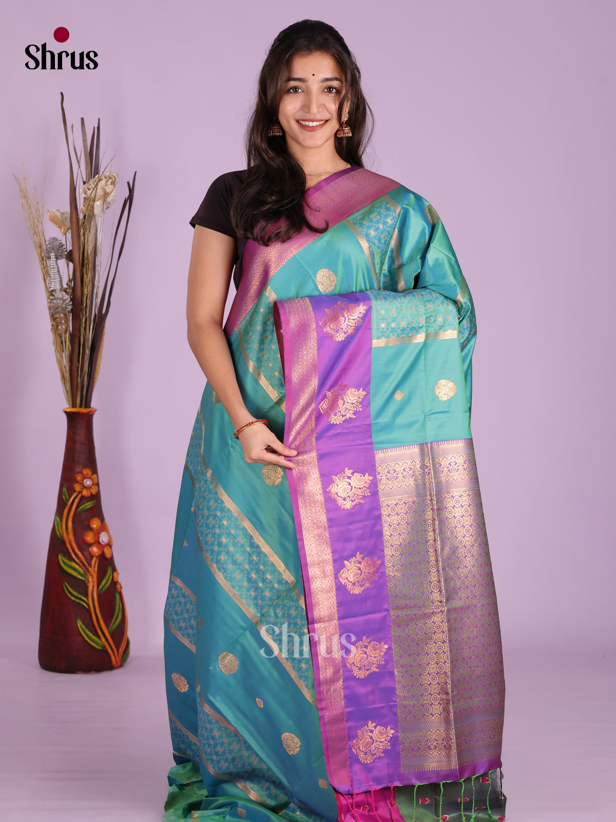 Blue & Purple - Semi Softsilk Saree