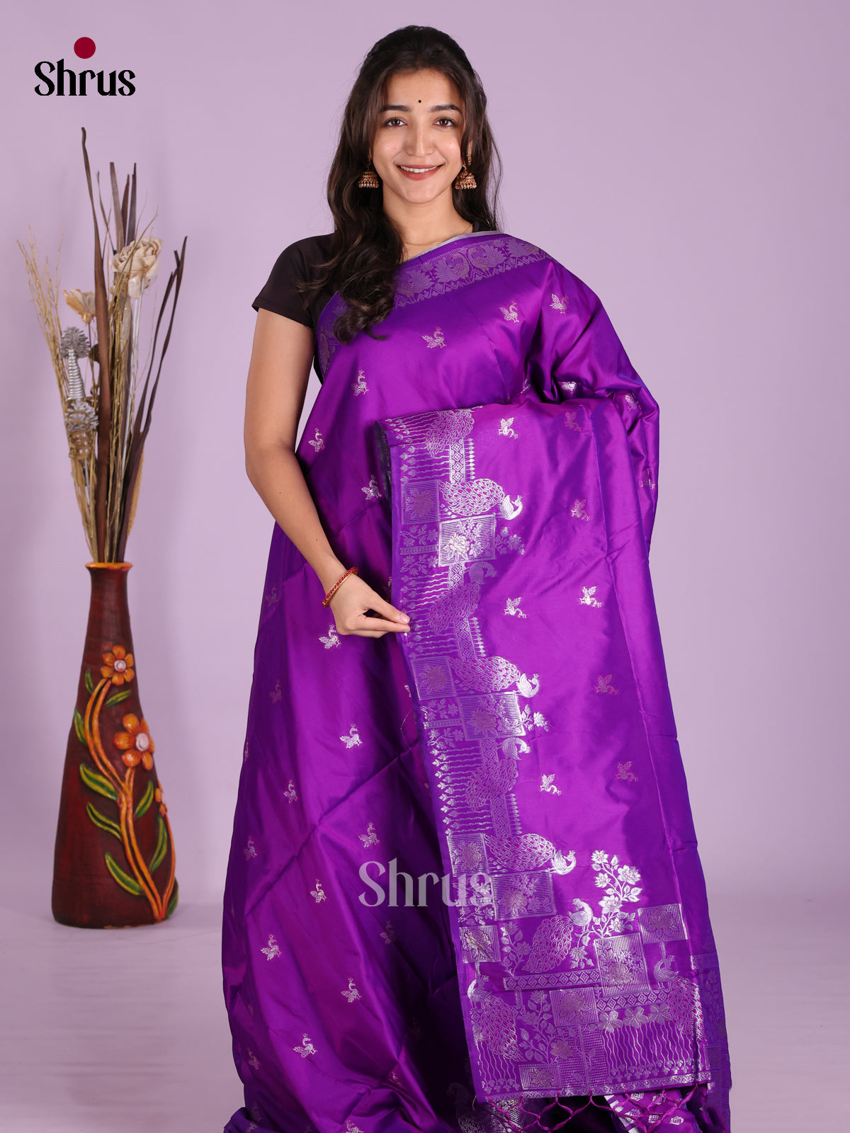 Purple - Semi Softsilk Saree