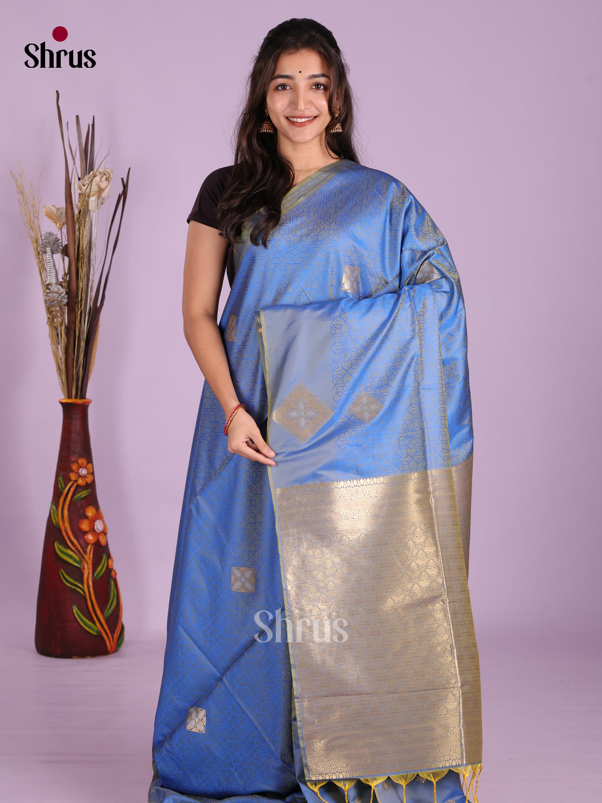 Blue- Semi Softsilk Saree