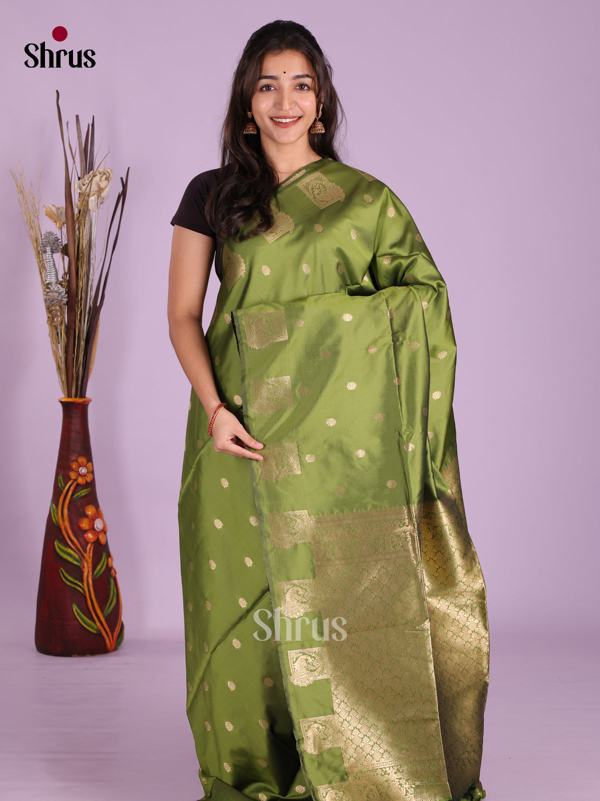 Olive Green - Semi Softsilk Saree