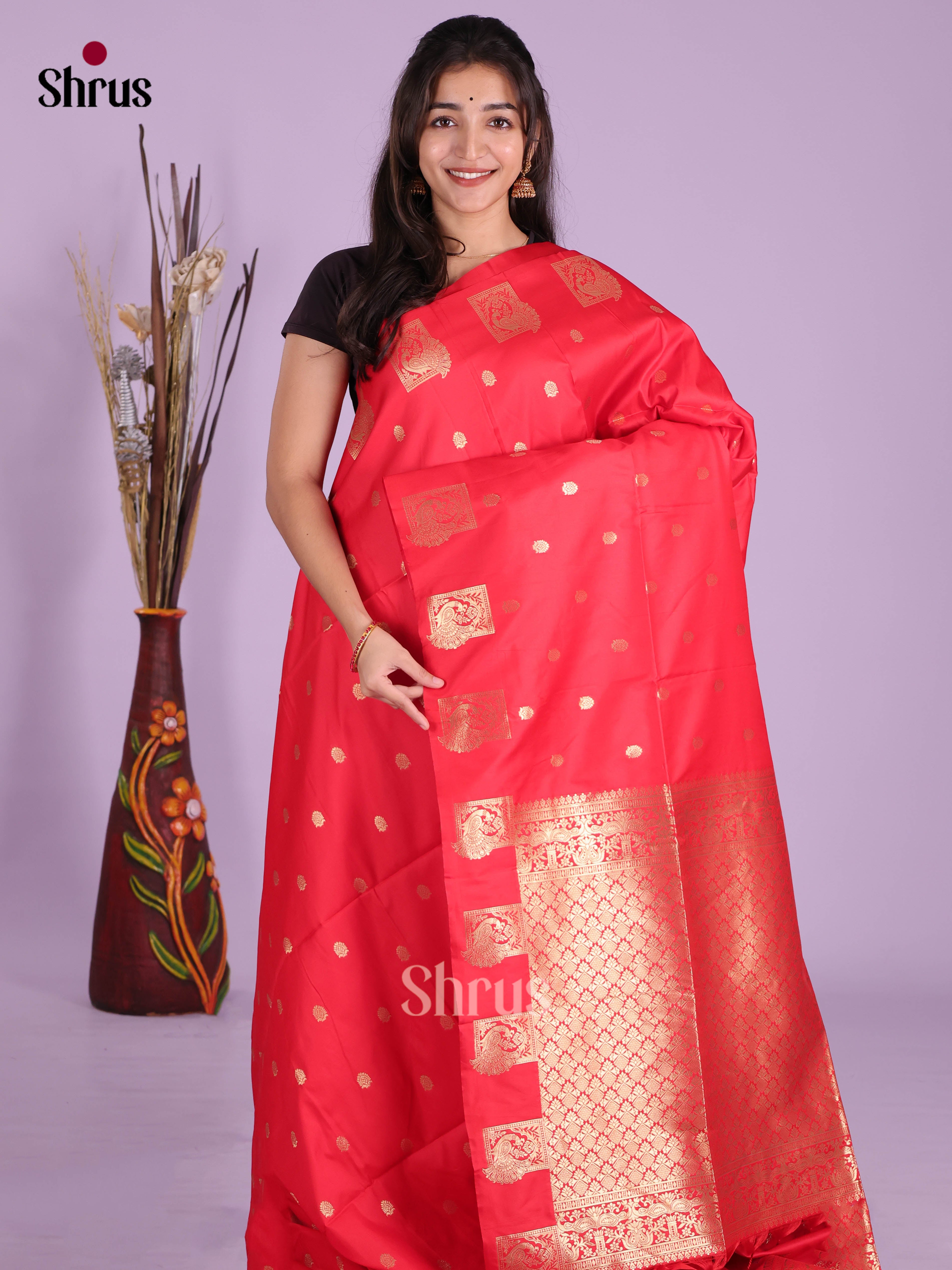 Red- Semi Softsilk Saree