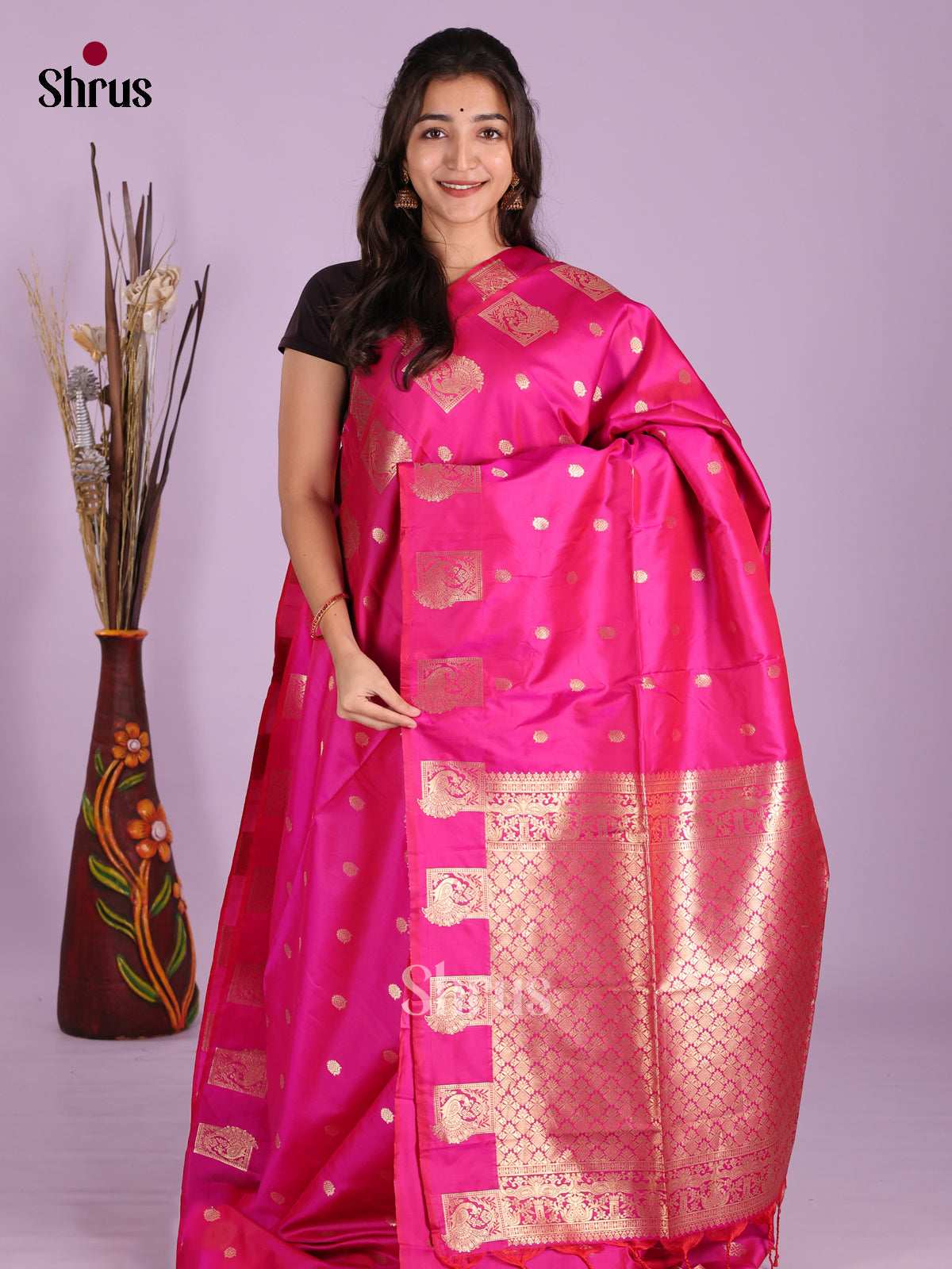 Pink- Semi Softsilk Saree
