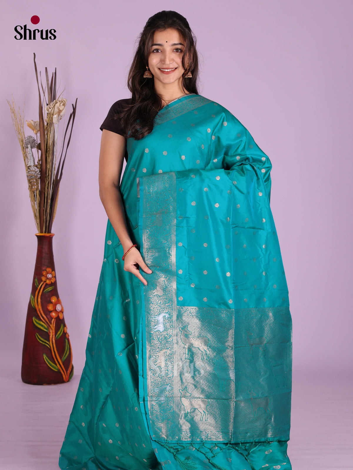 Teal - Semi Softsilk Saree