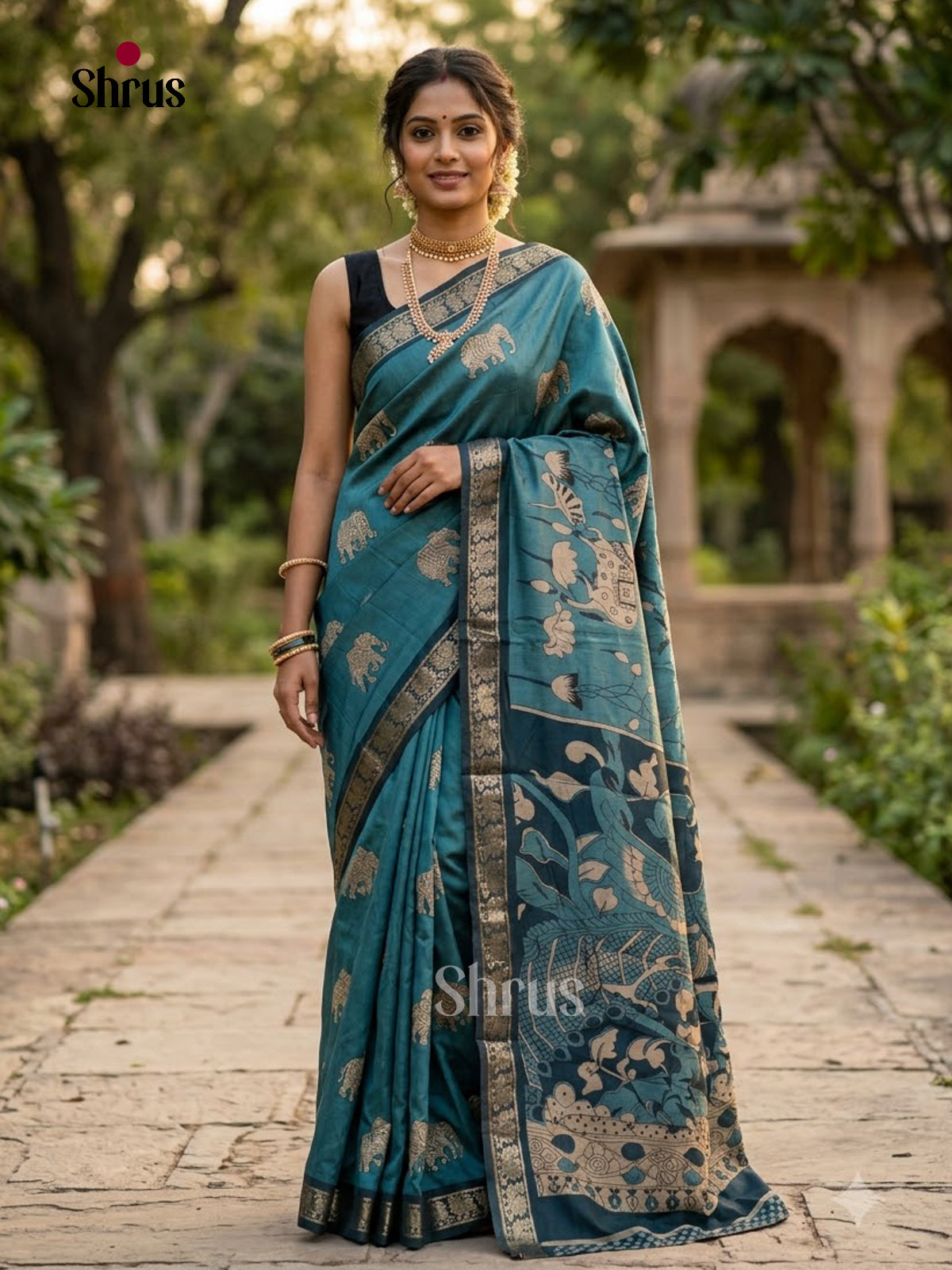 Teal - Semi Modal  Saree