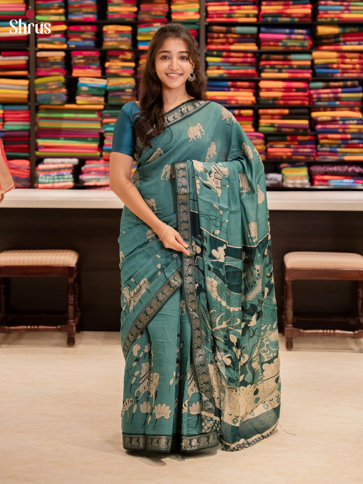 Teal - Semi Modal  Saree