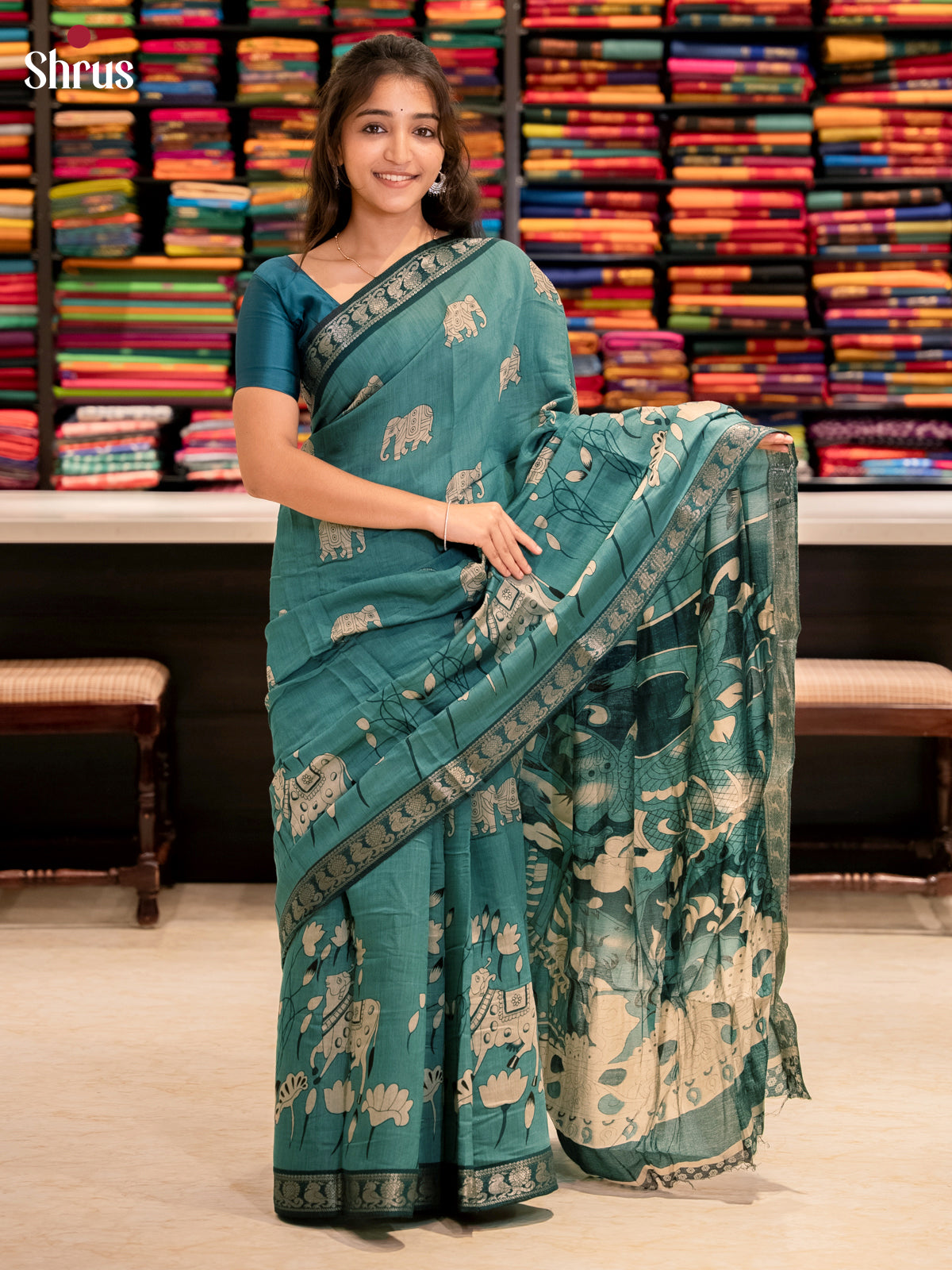 Teal - Semi Modal  Saree