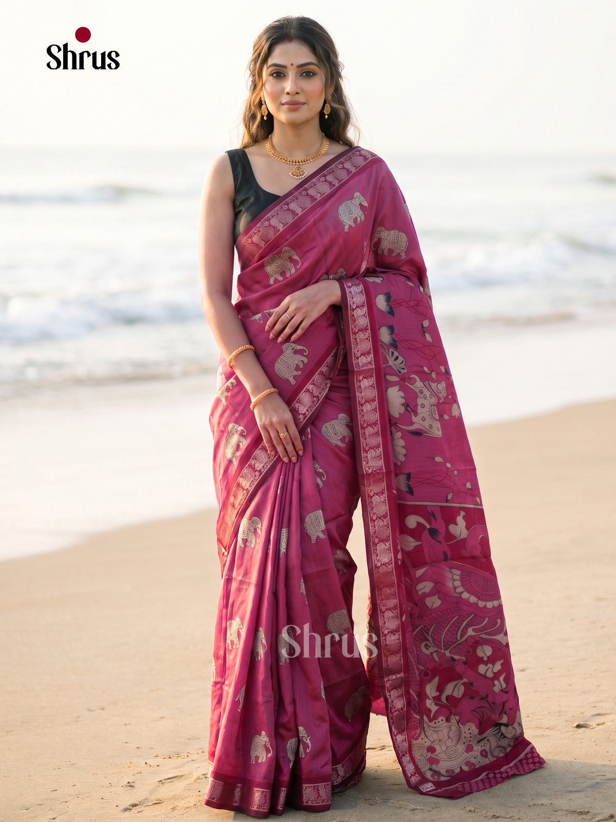 Pink - Semi Modal  Saree