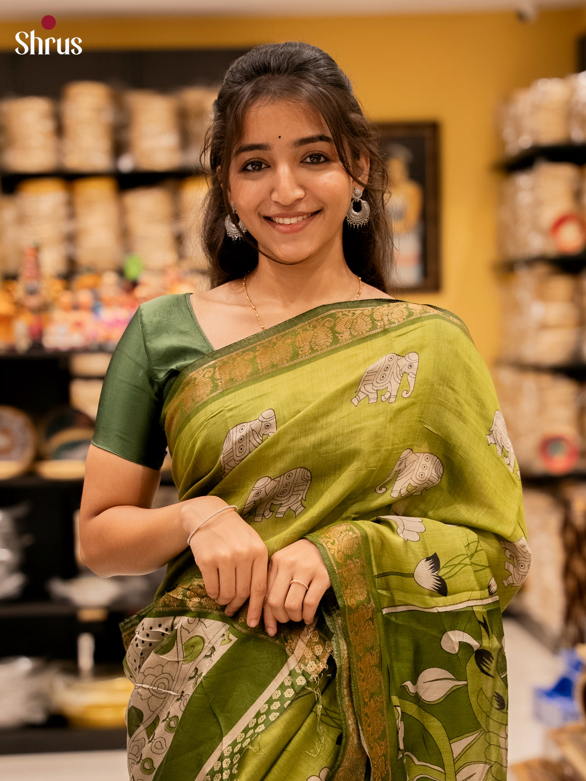 Light Green & Green- Semi Modal  Saree