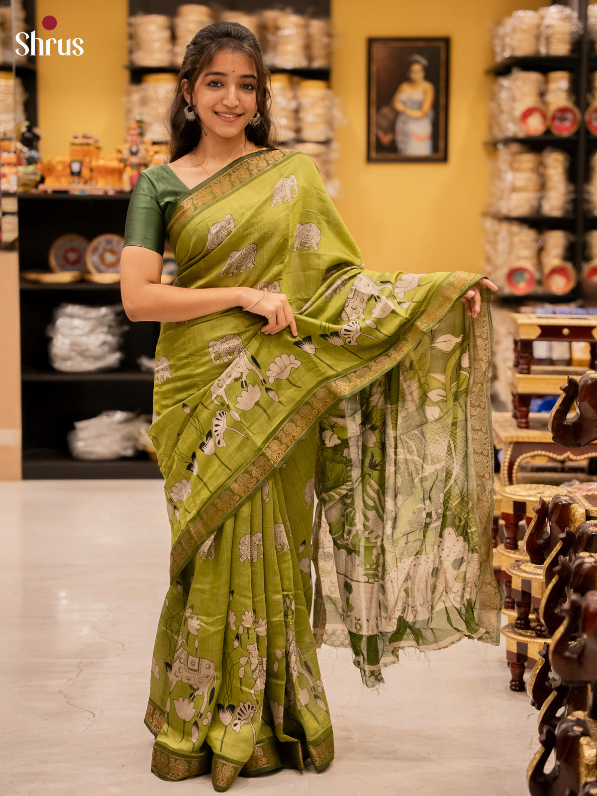 Light Green & Green- Semi Modal  Saree
