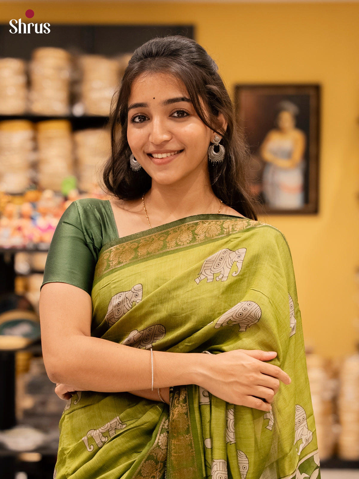 Light Green & Green- Semi Modal  Saree