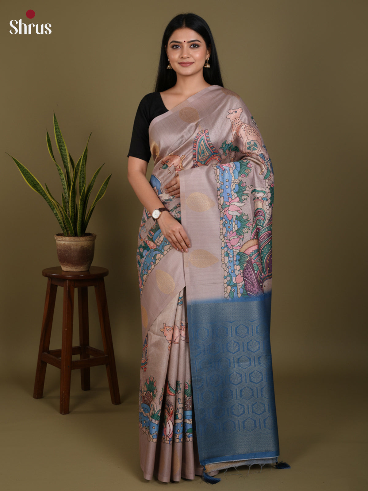 DJS27195 - Semi Tussar Saree - Shop on Shrus.com