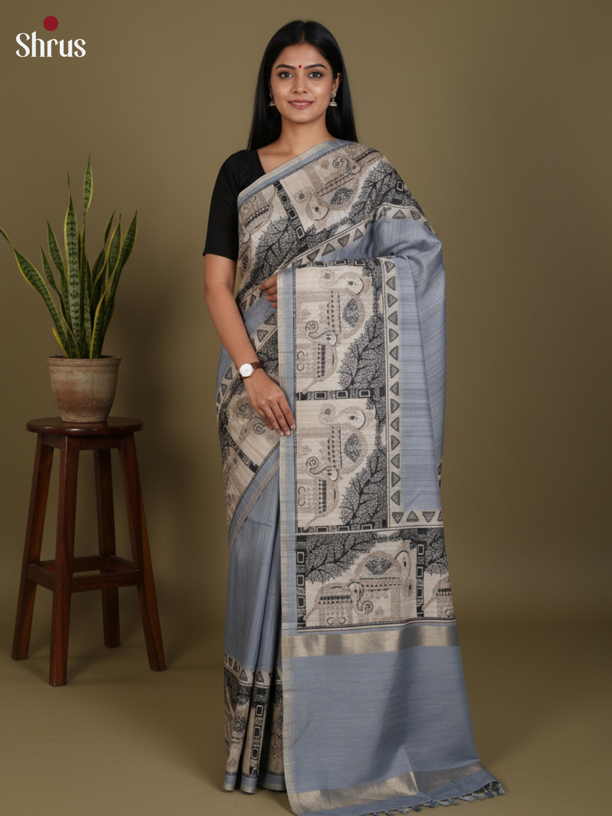 DJS27203 - Semi Tussar Saree - Shop on Shrus.com