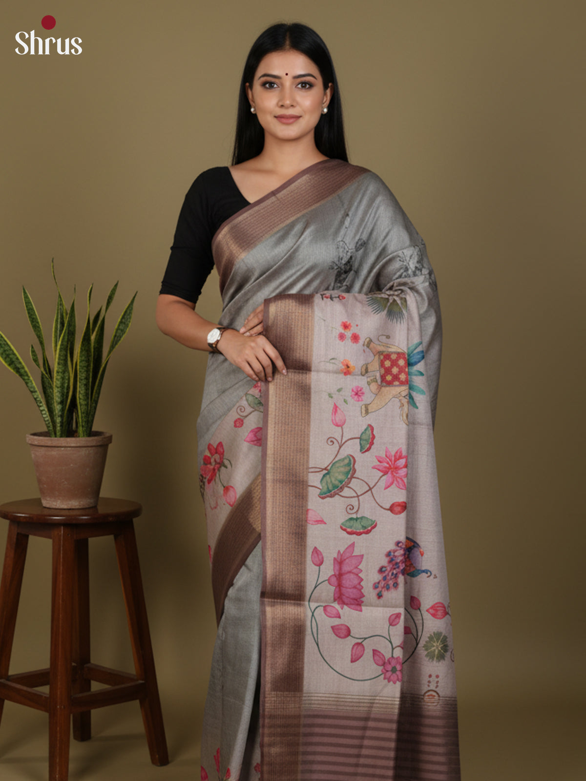 DJS27230 - Semi Tussar Saree - Shop on Shrus.com