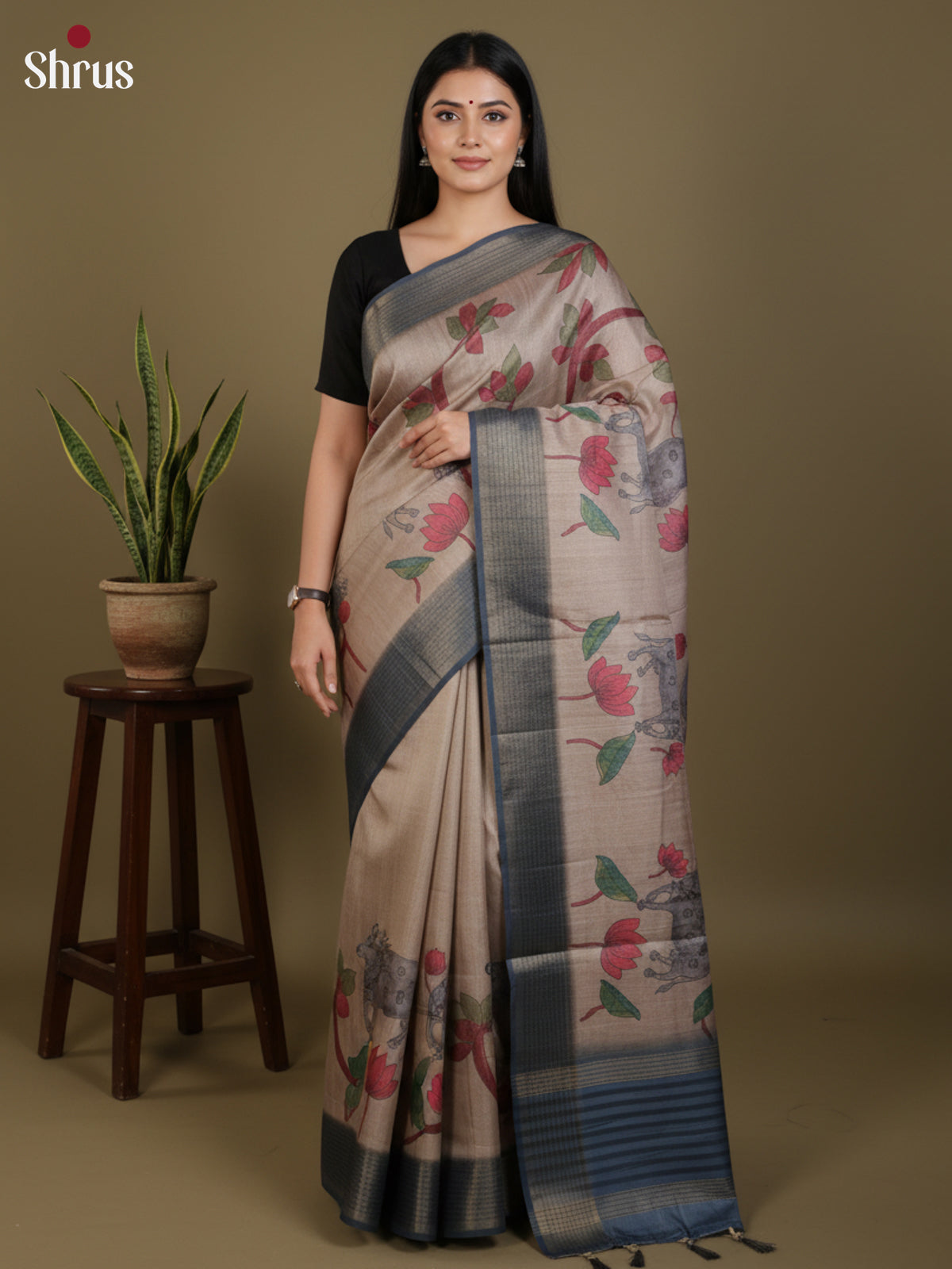 DJS27231 - Semi Tussar Saree - Shop on Shrus.com