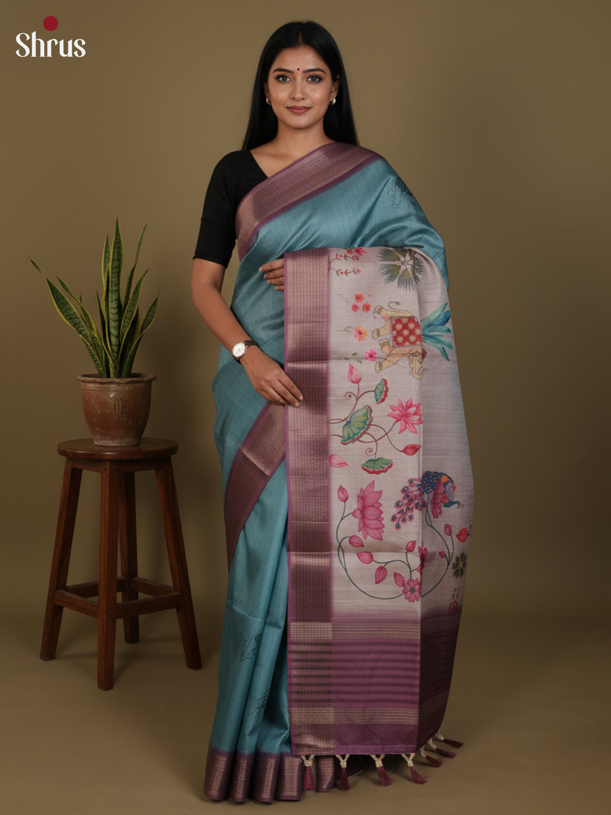 DJS27232 - Semi Tussar Saree - Shop on Shrus.com