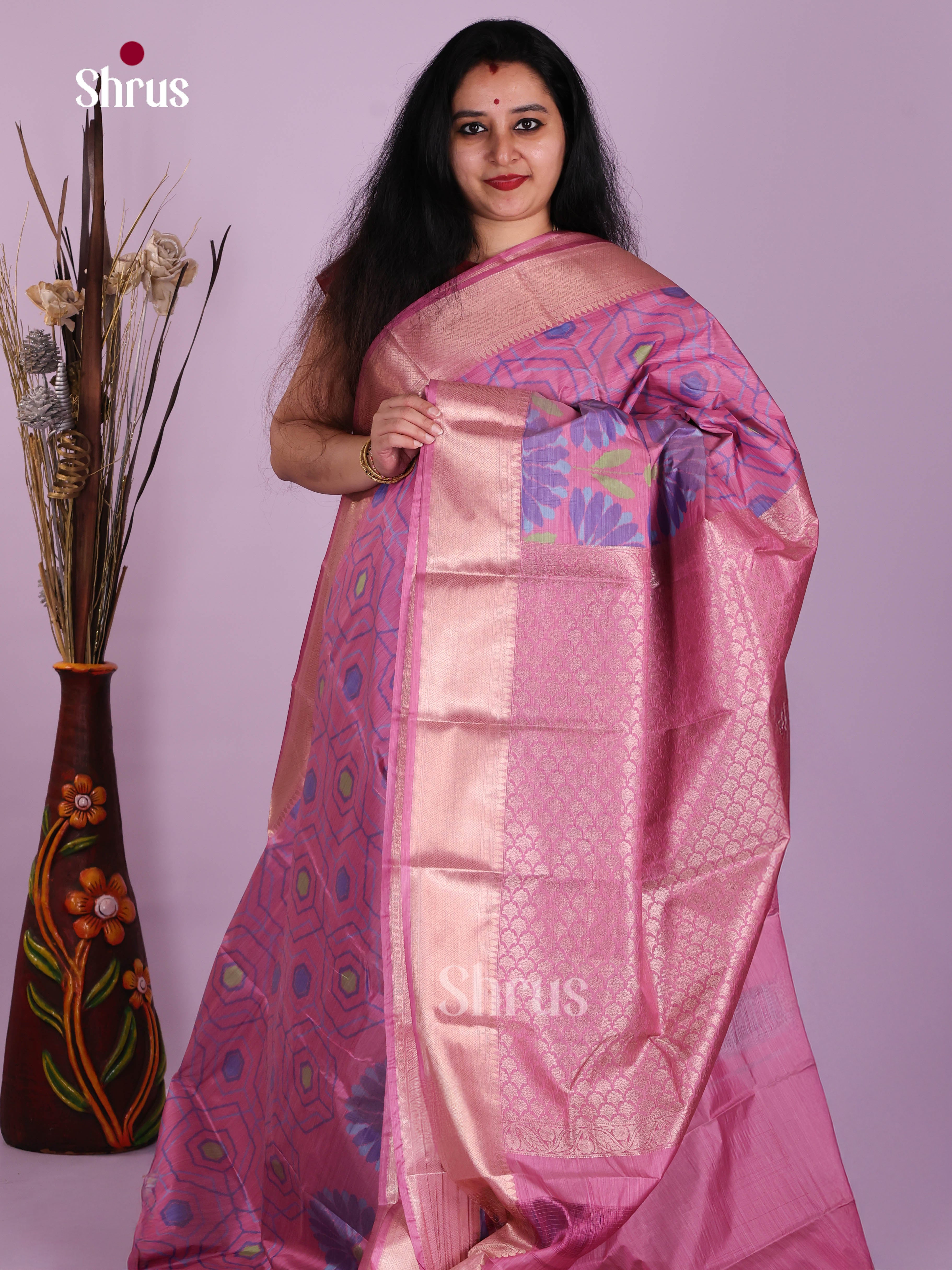Pink - Kanchipuram-halfpure Saree