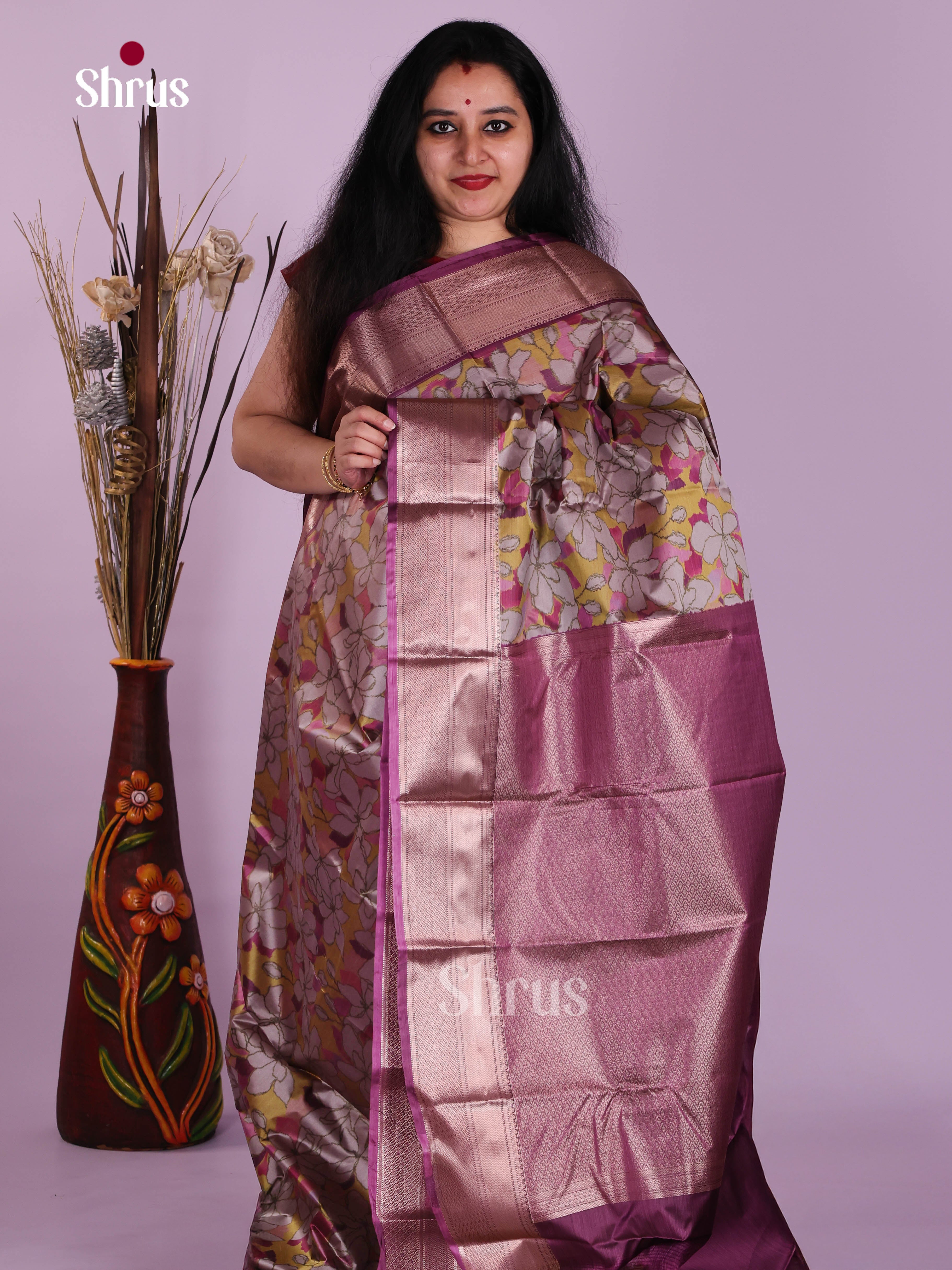 Purple & Grey - Kanchipuram-halfpure Saree