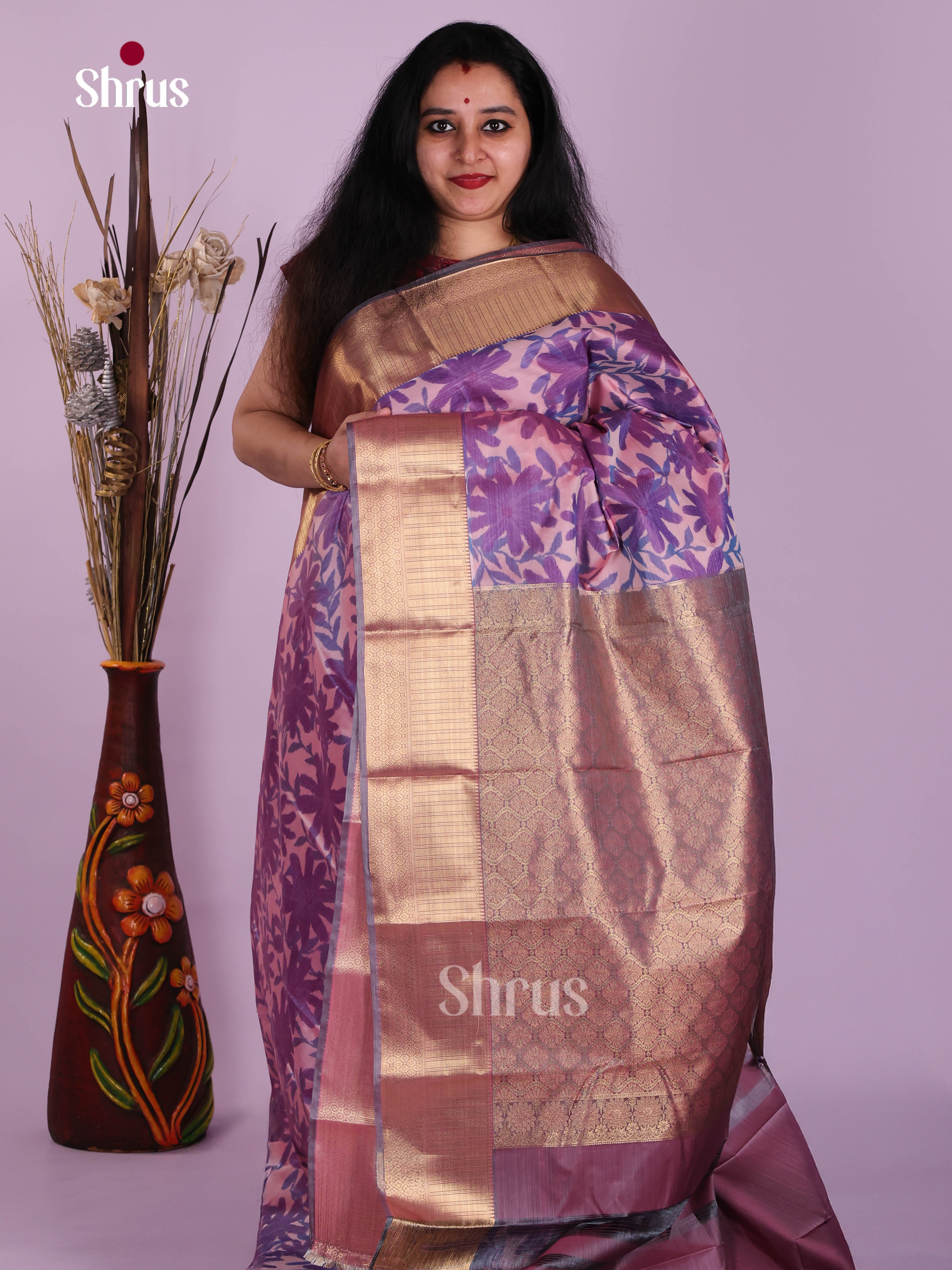 Pink & Purple - Kanchipuram-halfpure Saree