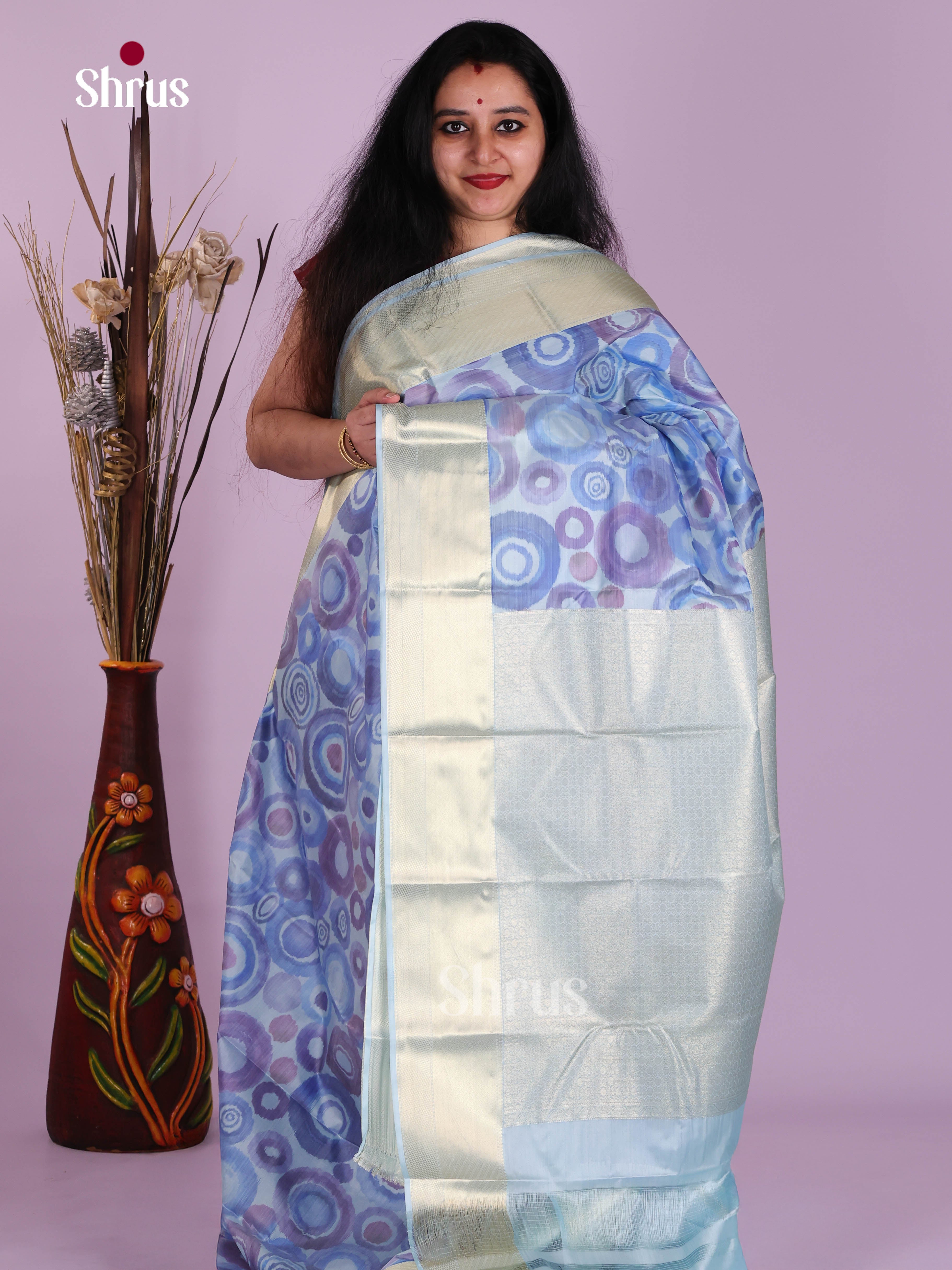 Blue - Kanchipuram-halfpure Saree