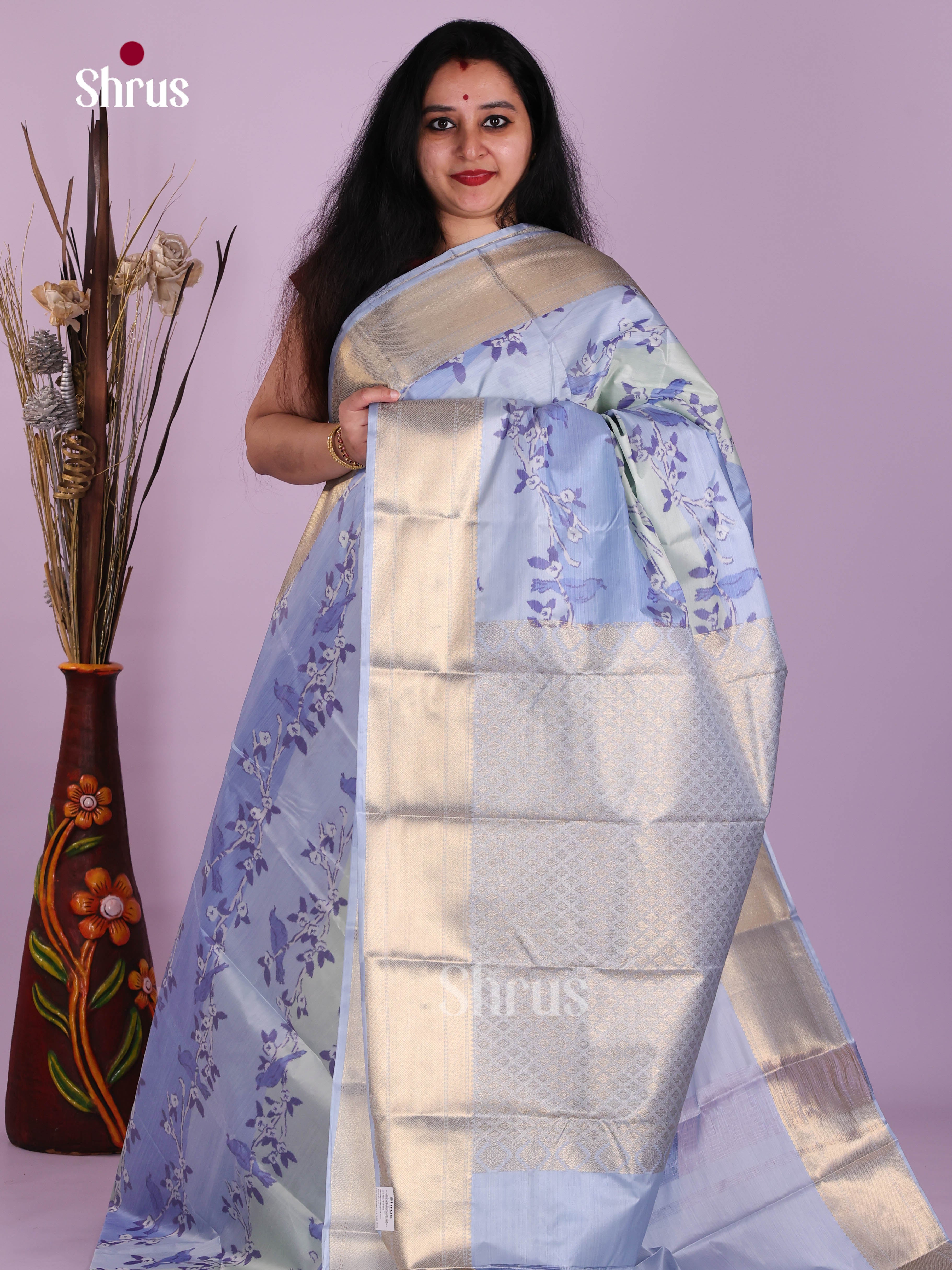 Blue - Kanchipuram-halfpure Saree