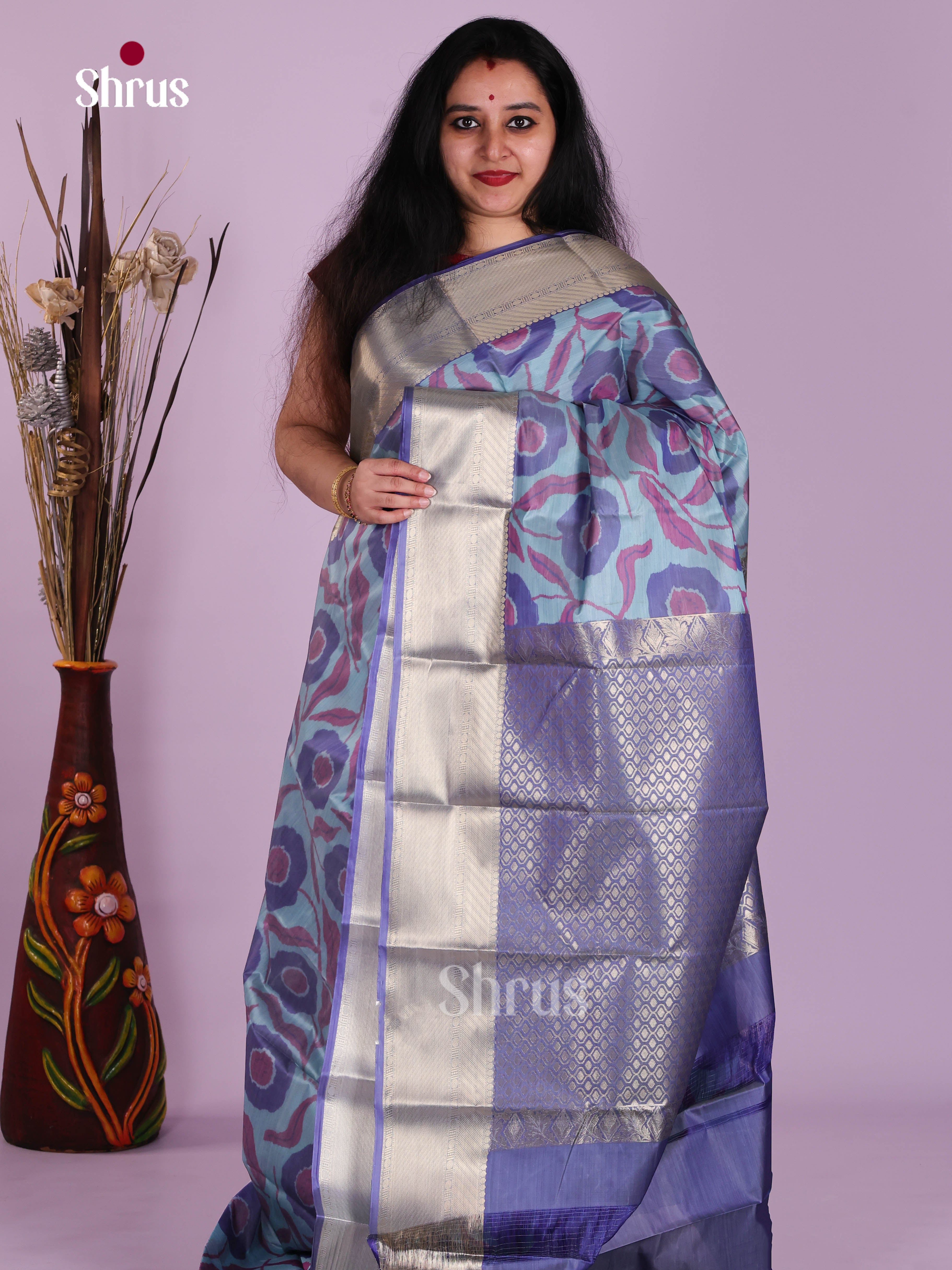 Blue - Kanchipuram-halfpure Saree
