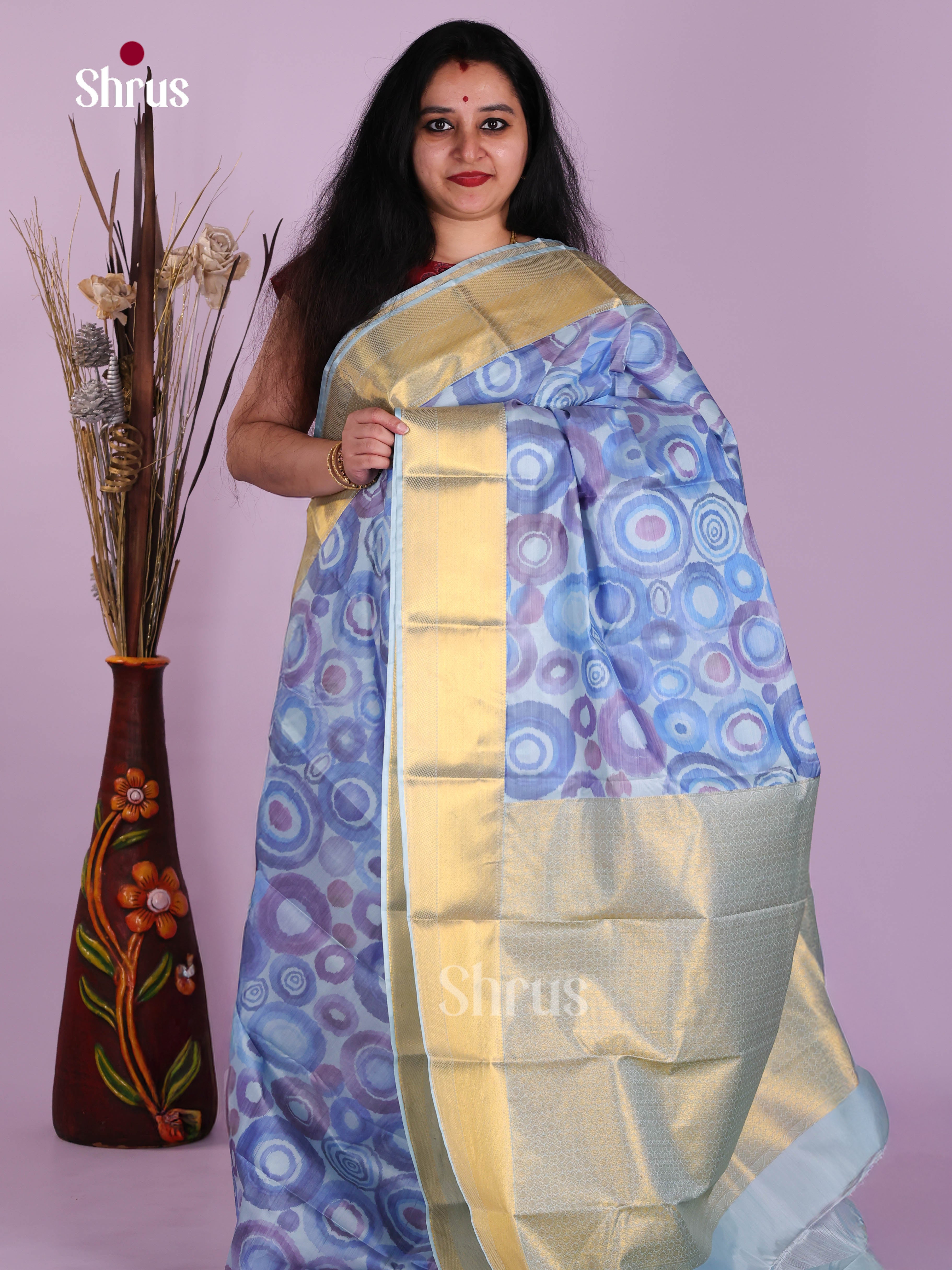 Blue - Kanchipuram-halfpure Saree