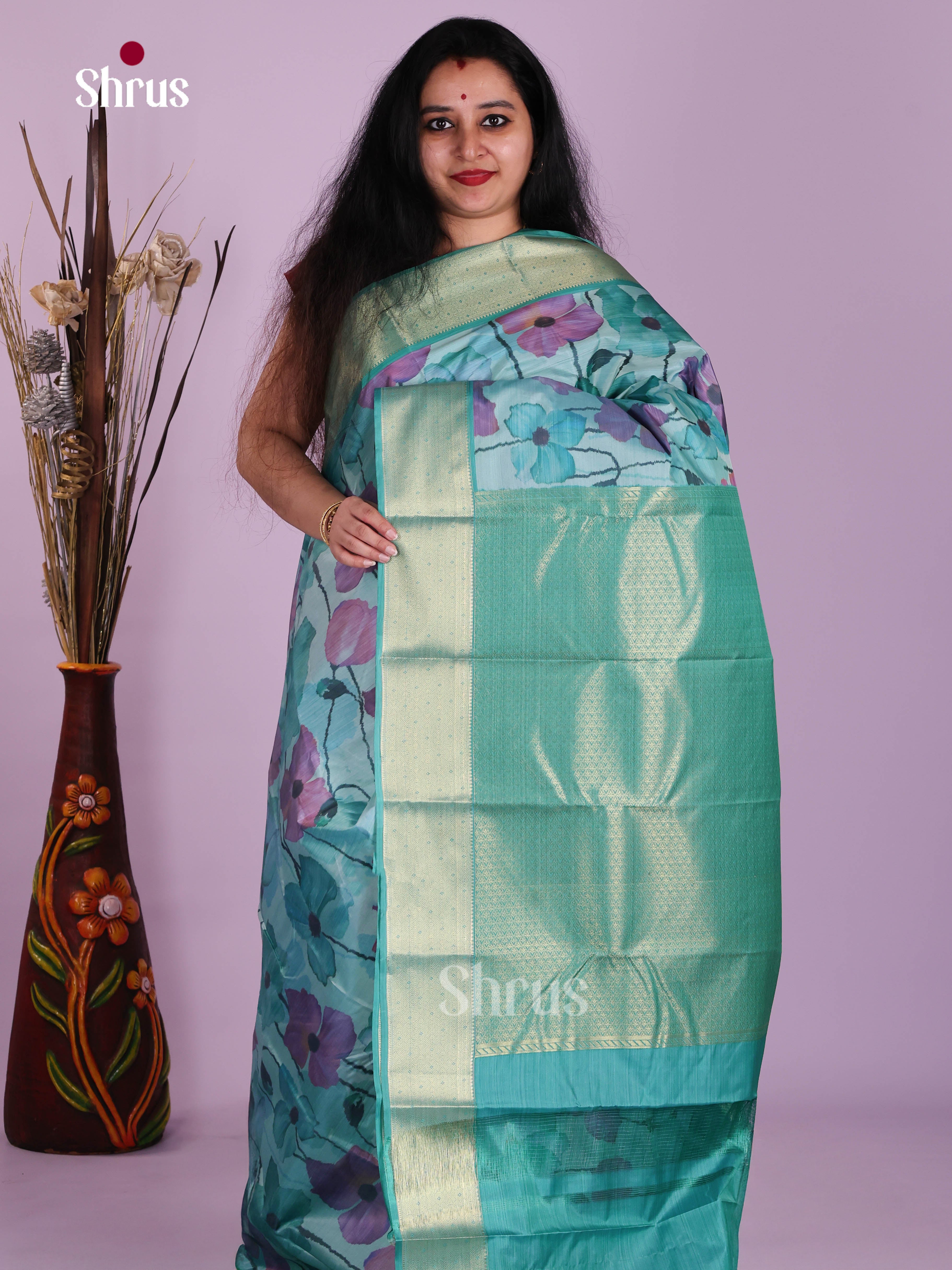 Blue - Kanchipuram-halfpure Saree