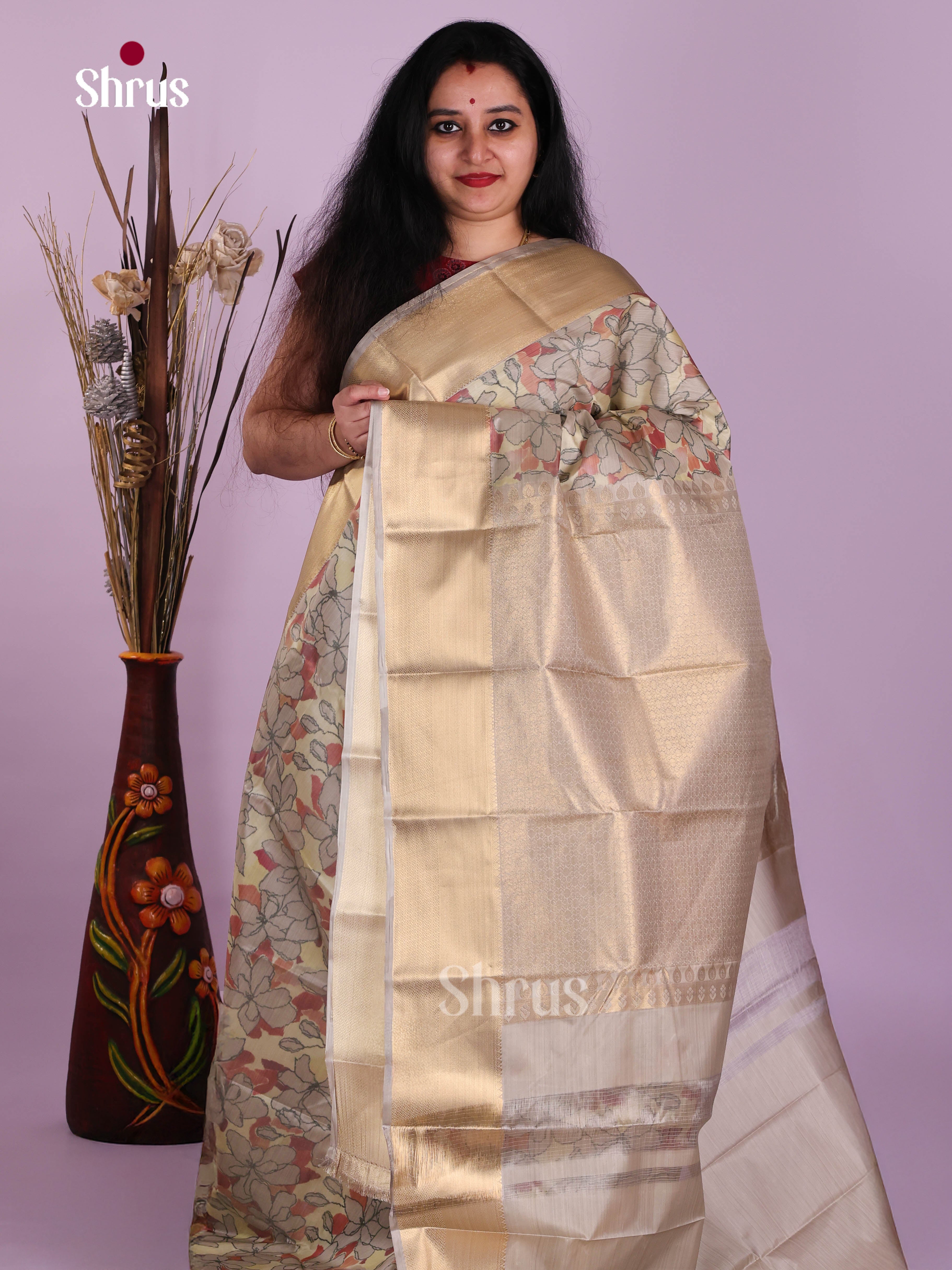 Grey - Kanchipuram-halfpure Saree