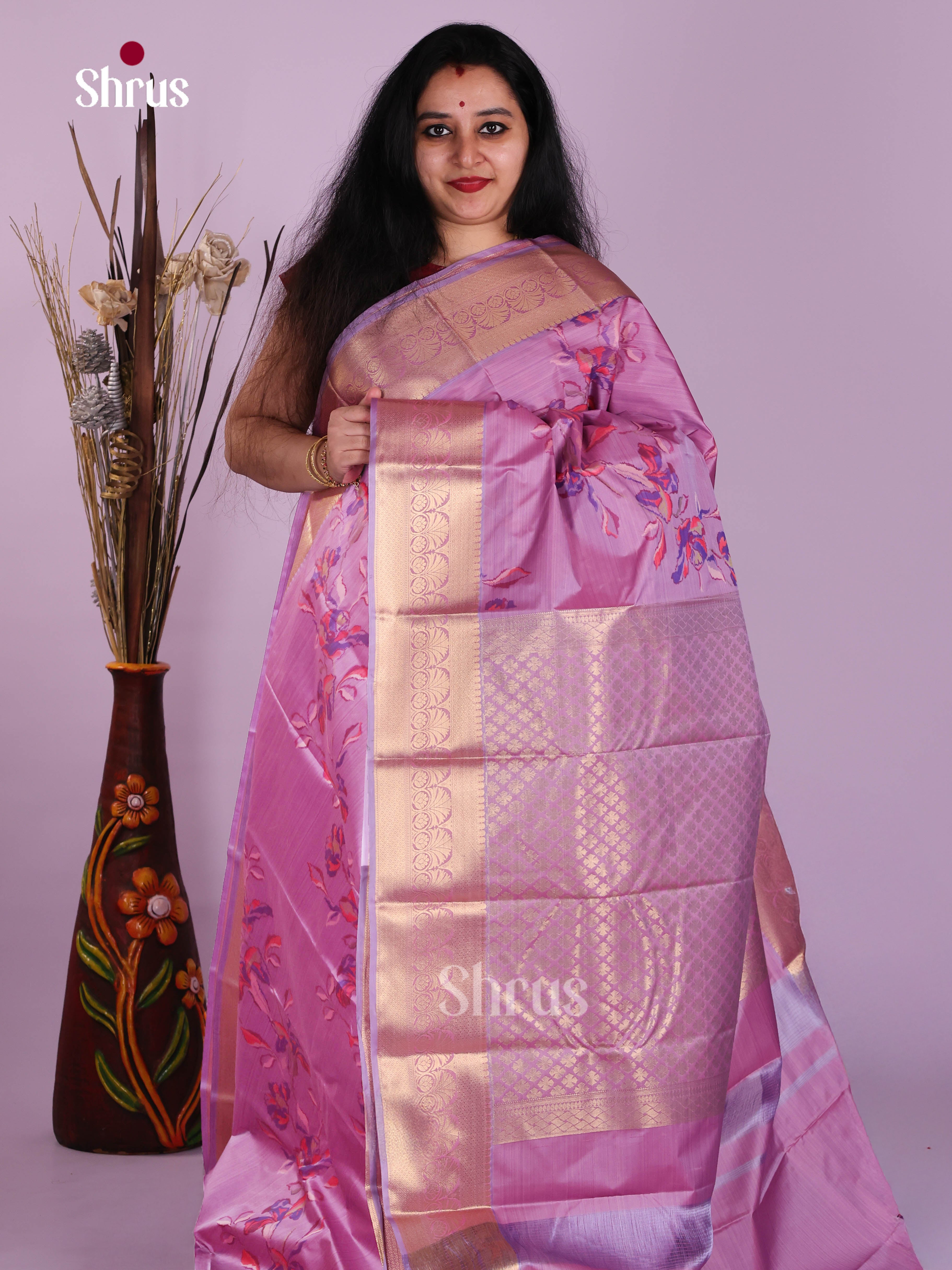Purple - Kanchipuram-halfpure Saree