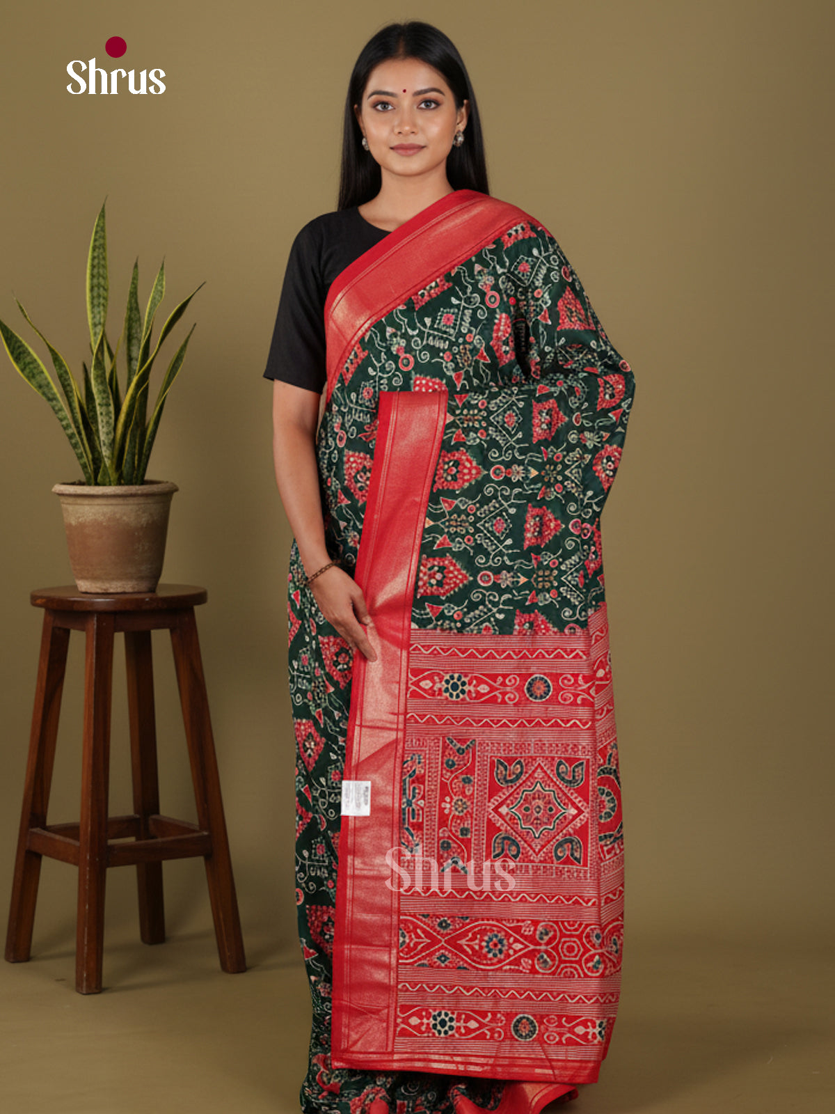 DJS30086 - Semi Ikkat Print Saree - Shop on Shrus.com