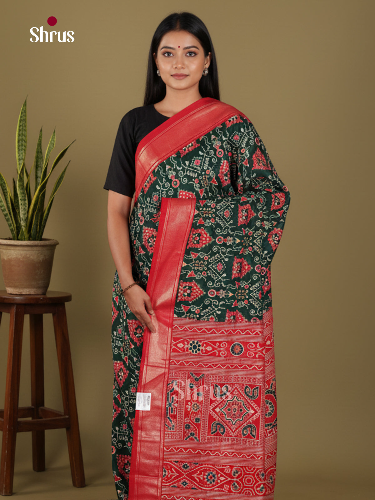 DJS30086 - Semi Ikkat Print Saree - Shop on Shrus.com
