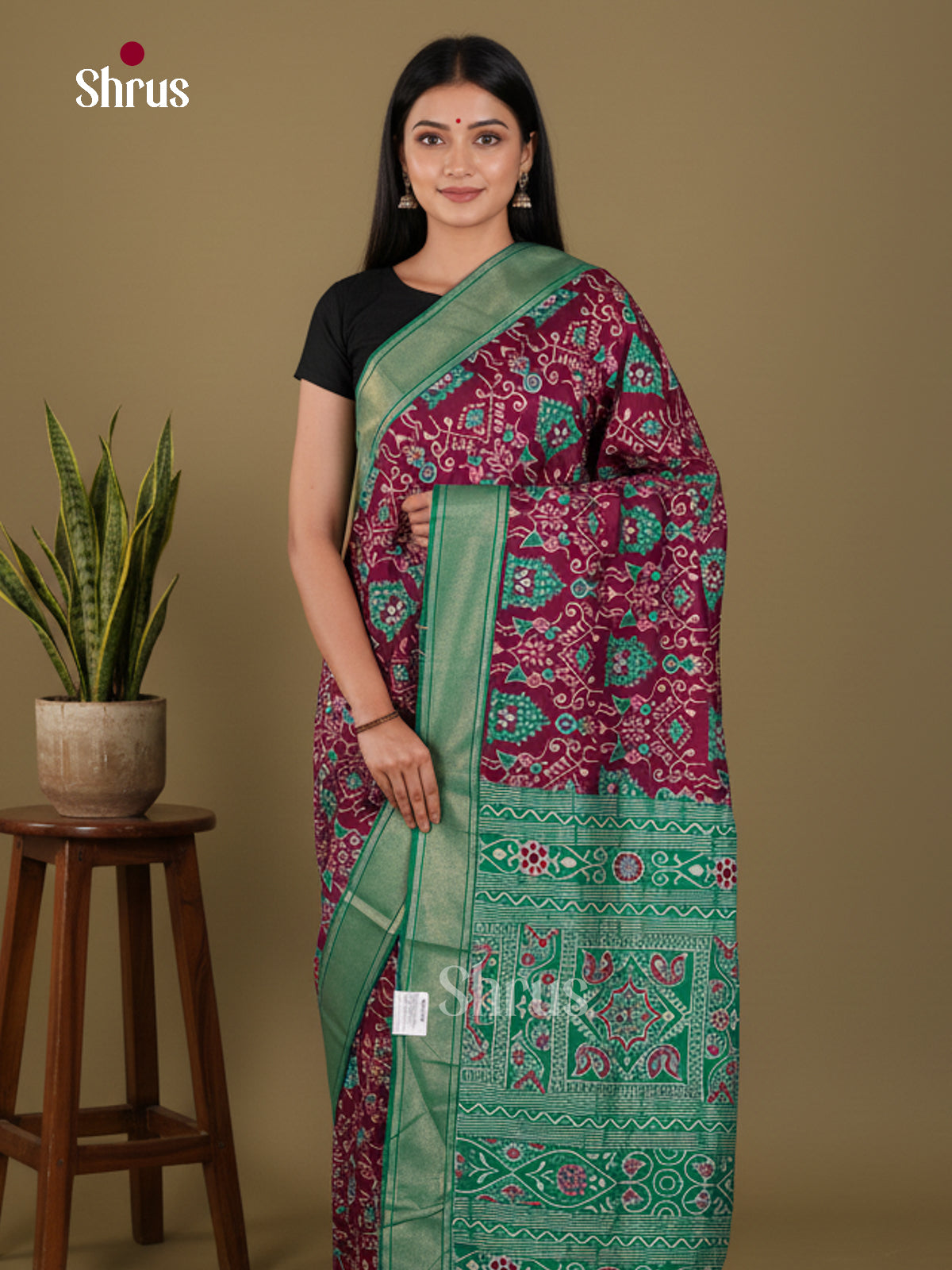 DJS30088 - Semi Ikkat Print Saree - Shop on Shrus.com