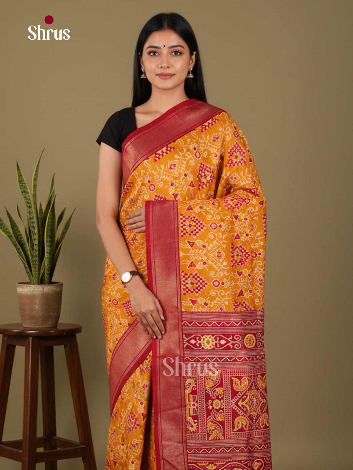 DJS30089 - Semi Ikkat Print Saree - Shop on Shrus.com