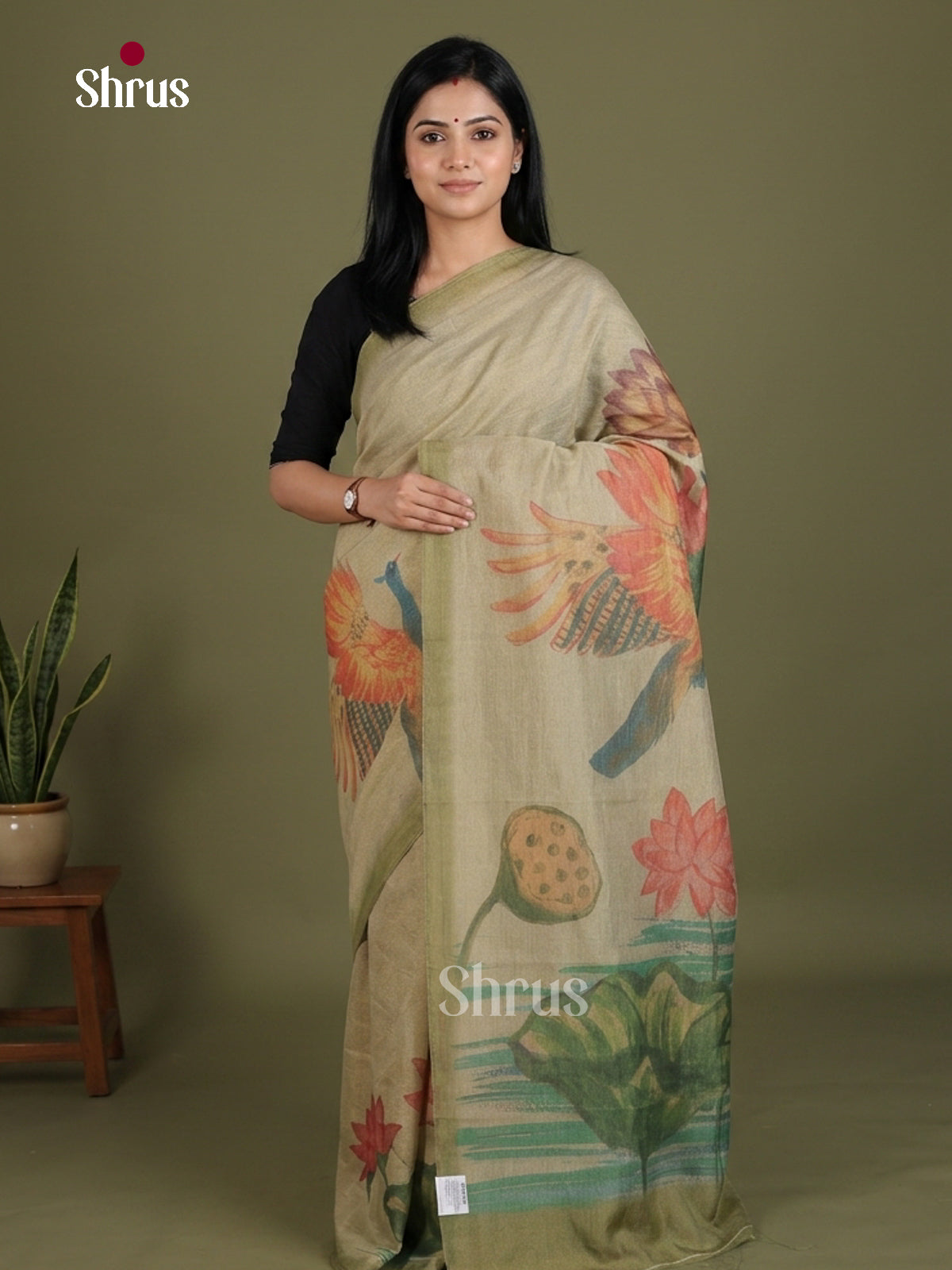 DJS30107 - Semi Tissue Print Saree - Shop on Shrus.com
