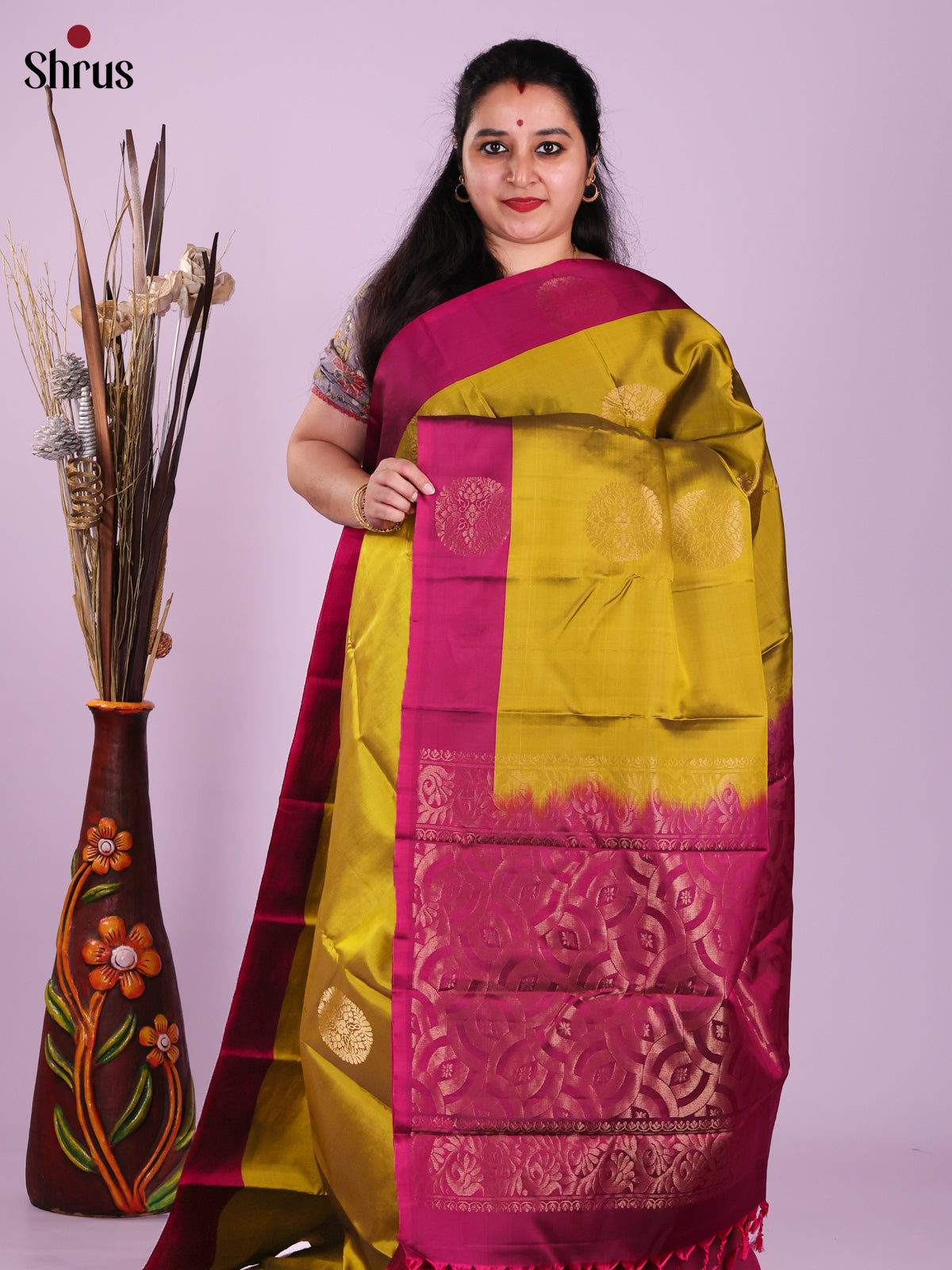 Mehandi &  Maroon - Softsilk-halfpure Saree