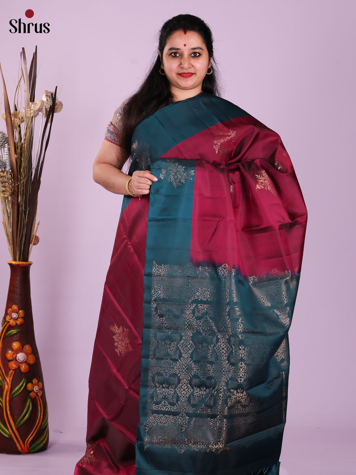 Maroon & Blue- Softsilk-halfpure Saree
