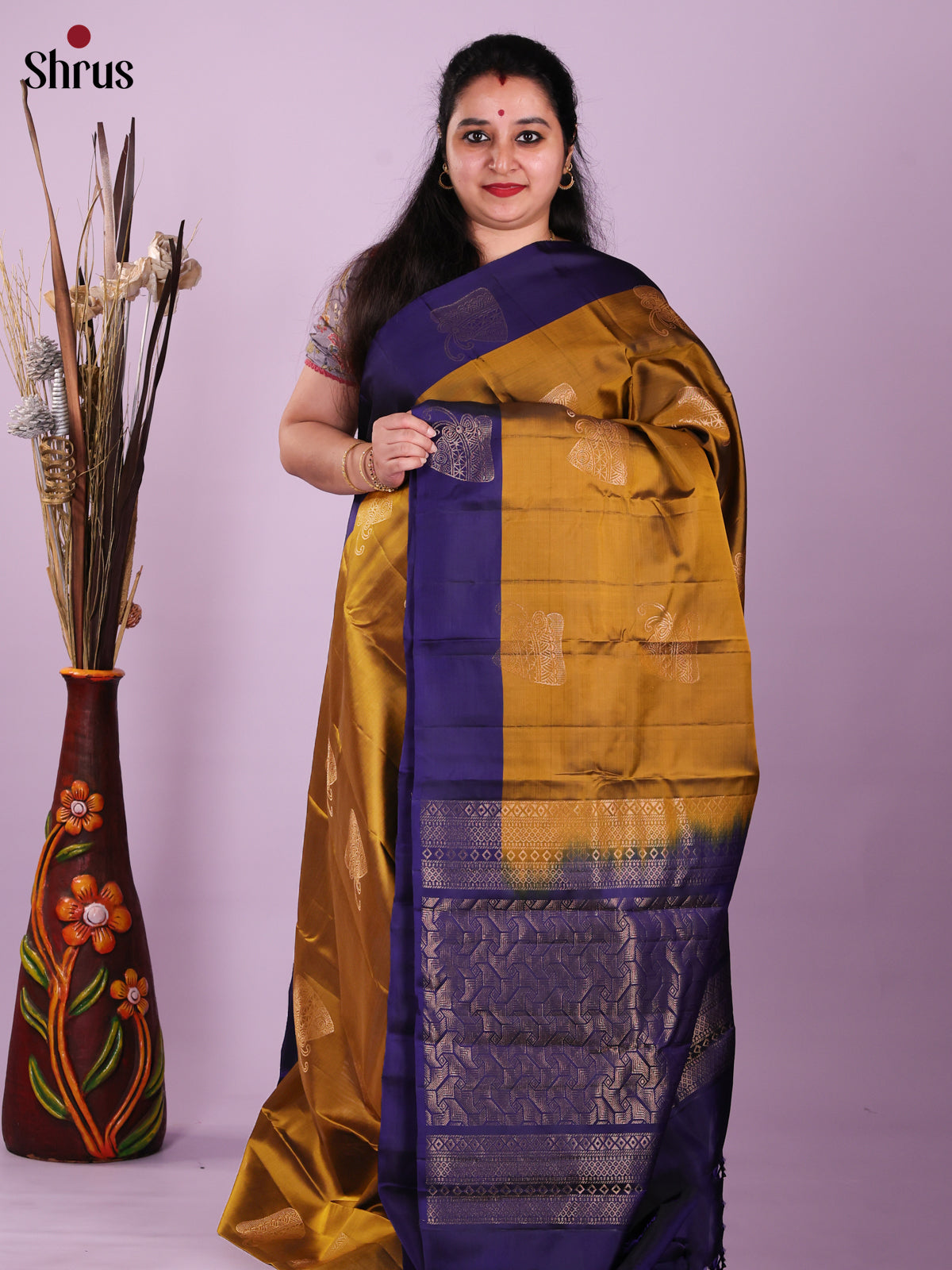 Mehandi & Blue - Softsilk-halfpure Saree