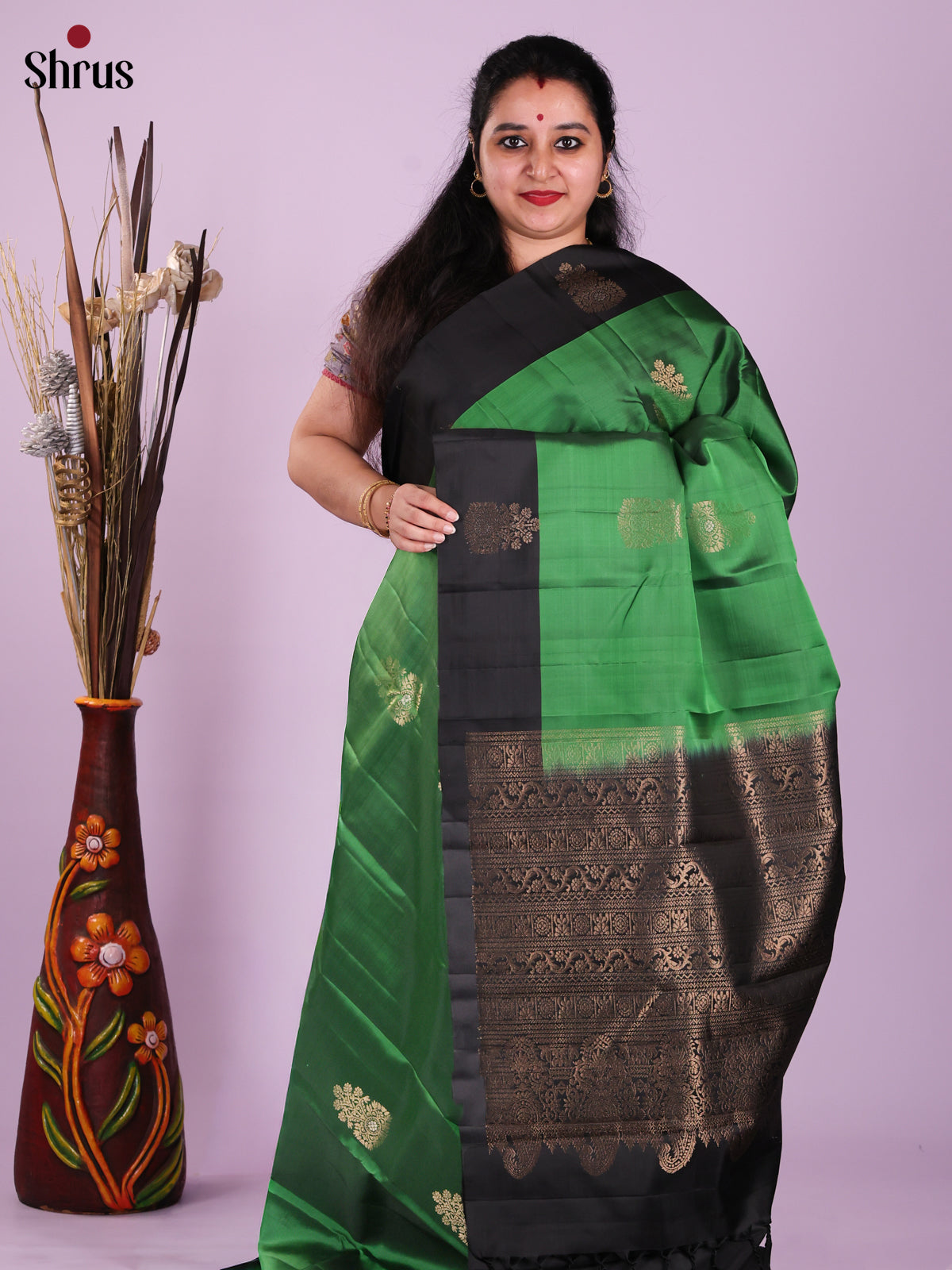 Green & Black - Softsilk-halfpure Saree
