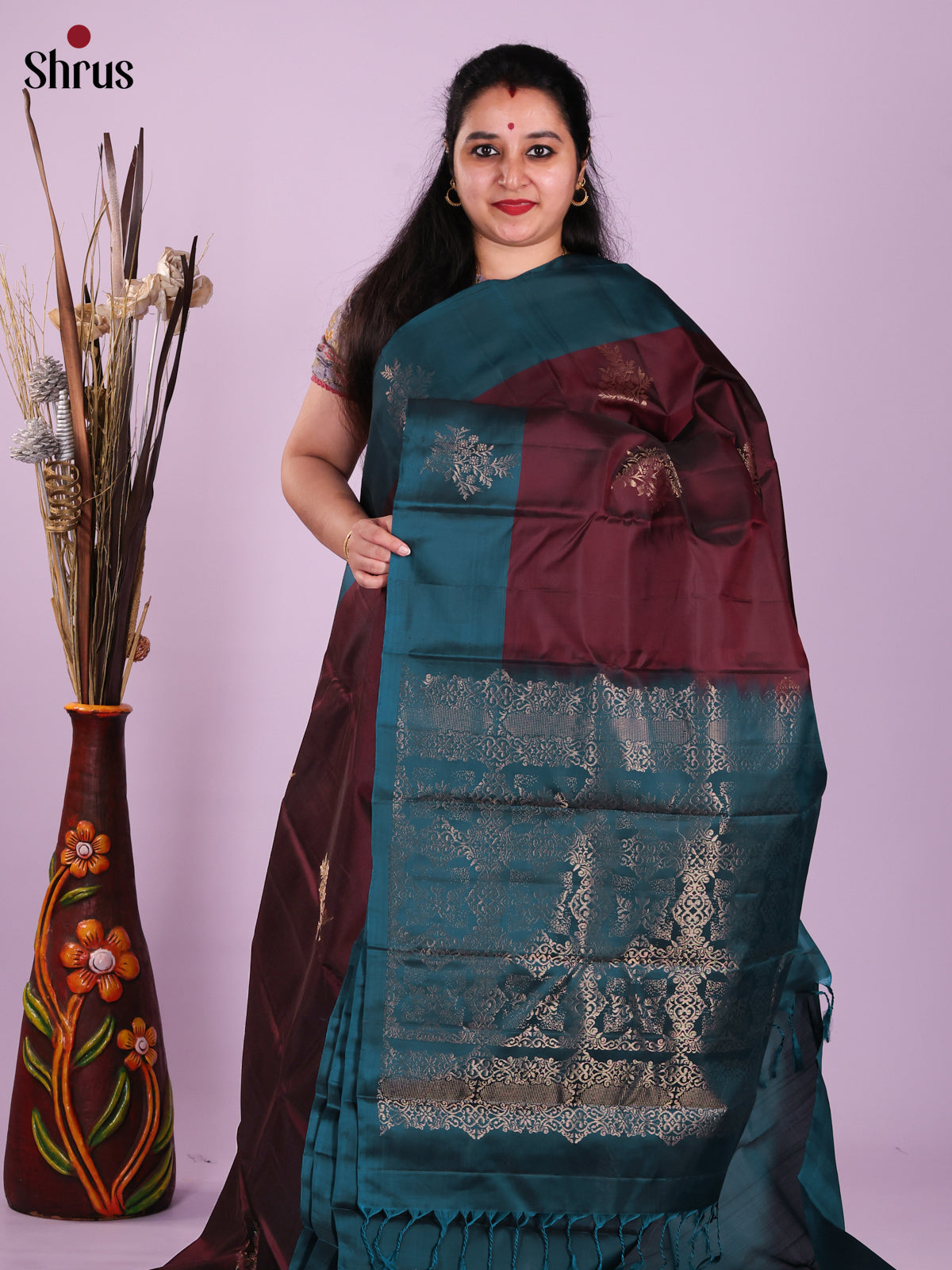Maroon & Blue - Softsilk-halfpure Saree