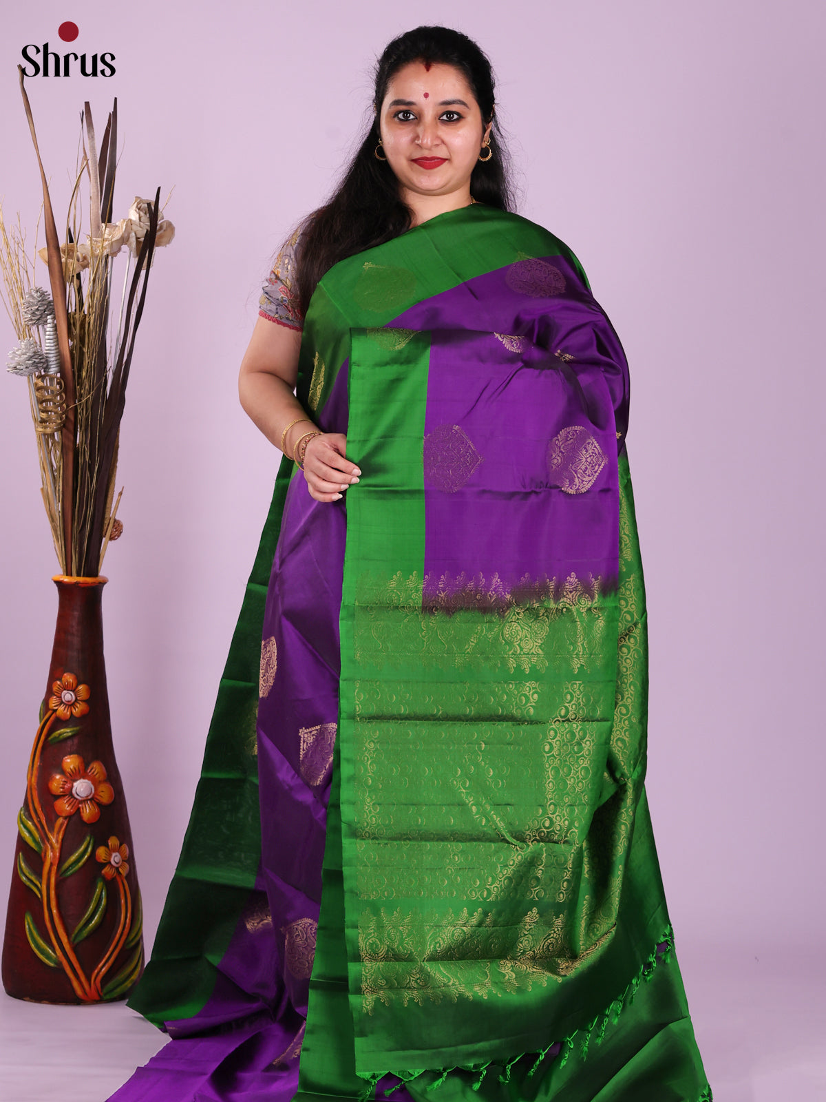 Violet & Green - Softsilk-halfpure Saree