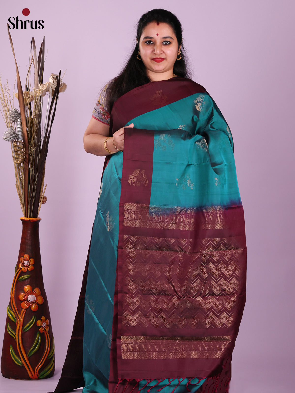 Blue & Maroon - Softsilk-halfpure Saree