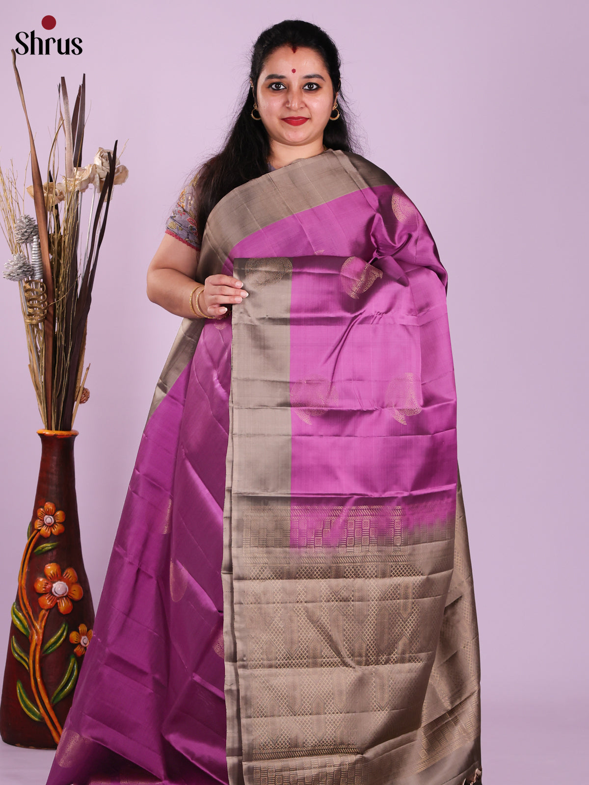 Purple & Grey - Softsilk-halfpure Saree