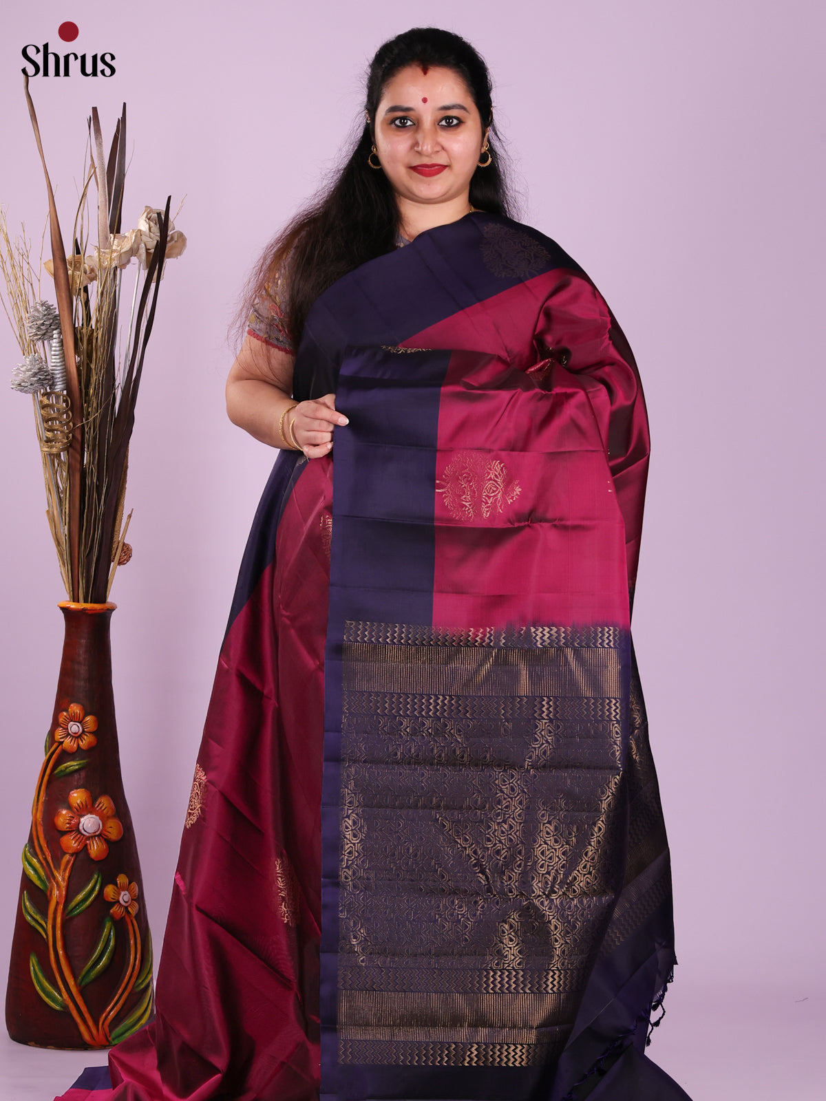 Maroon & Blue- Softsilk-halfpure Saree