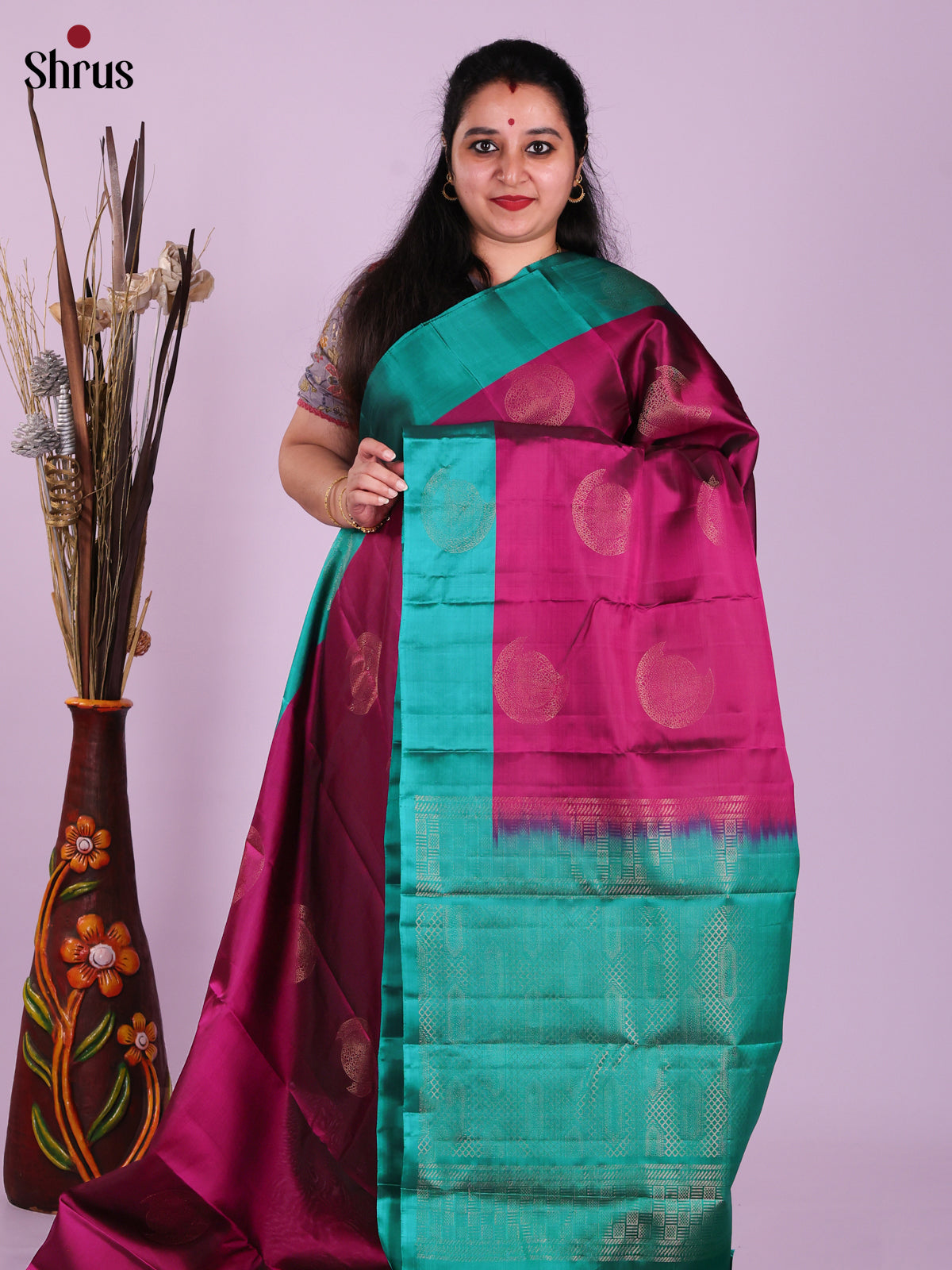Maroon & Green - Softsilk-halfpure Saree - Shop on Shrus.com