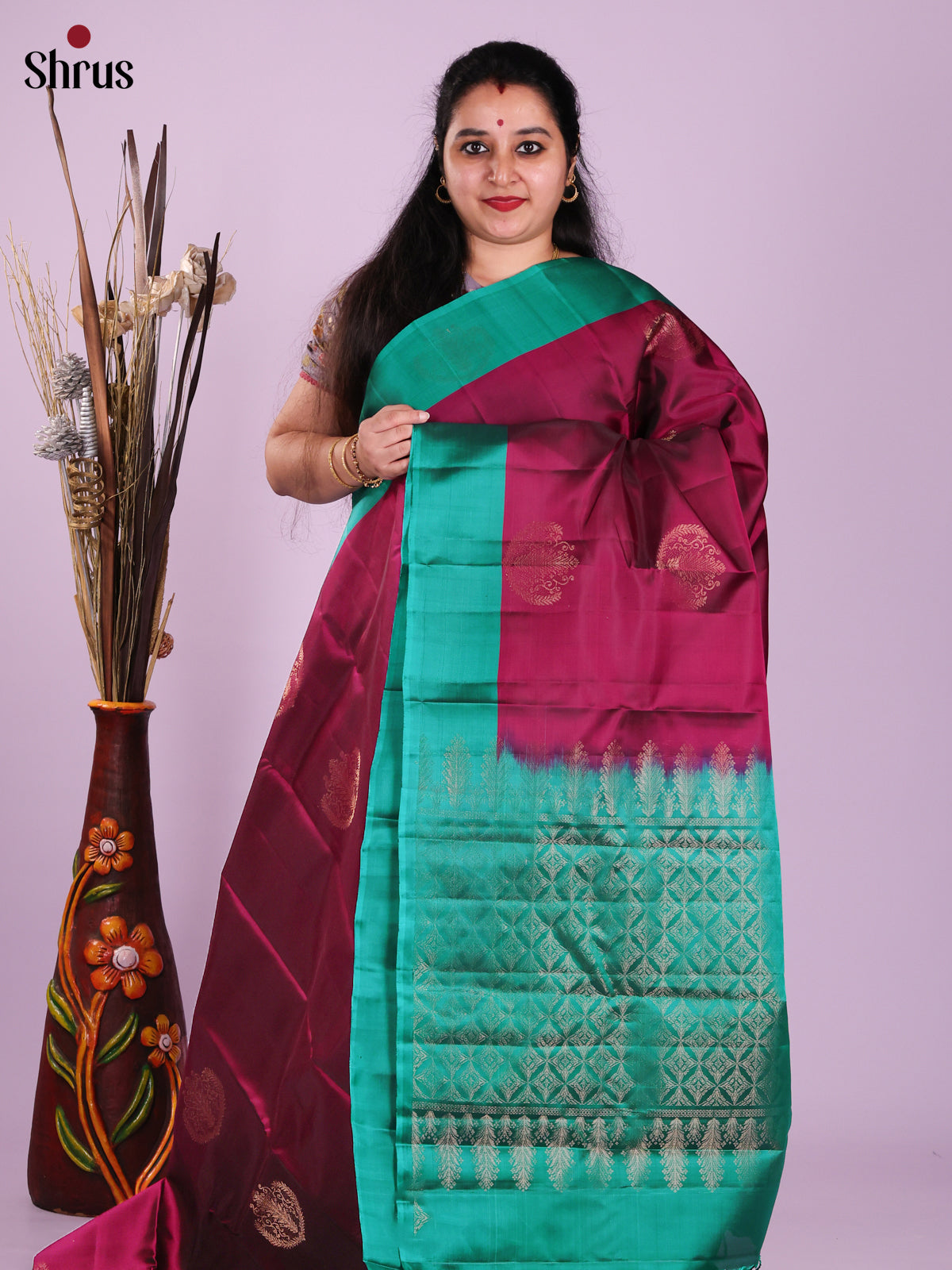 Maroon & Green - Softsilk-halfpure Saree